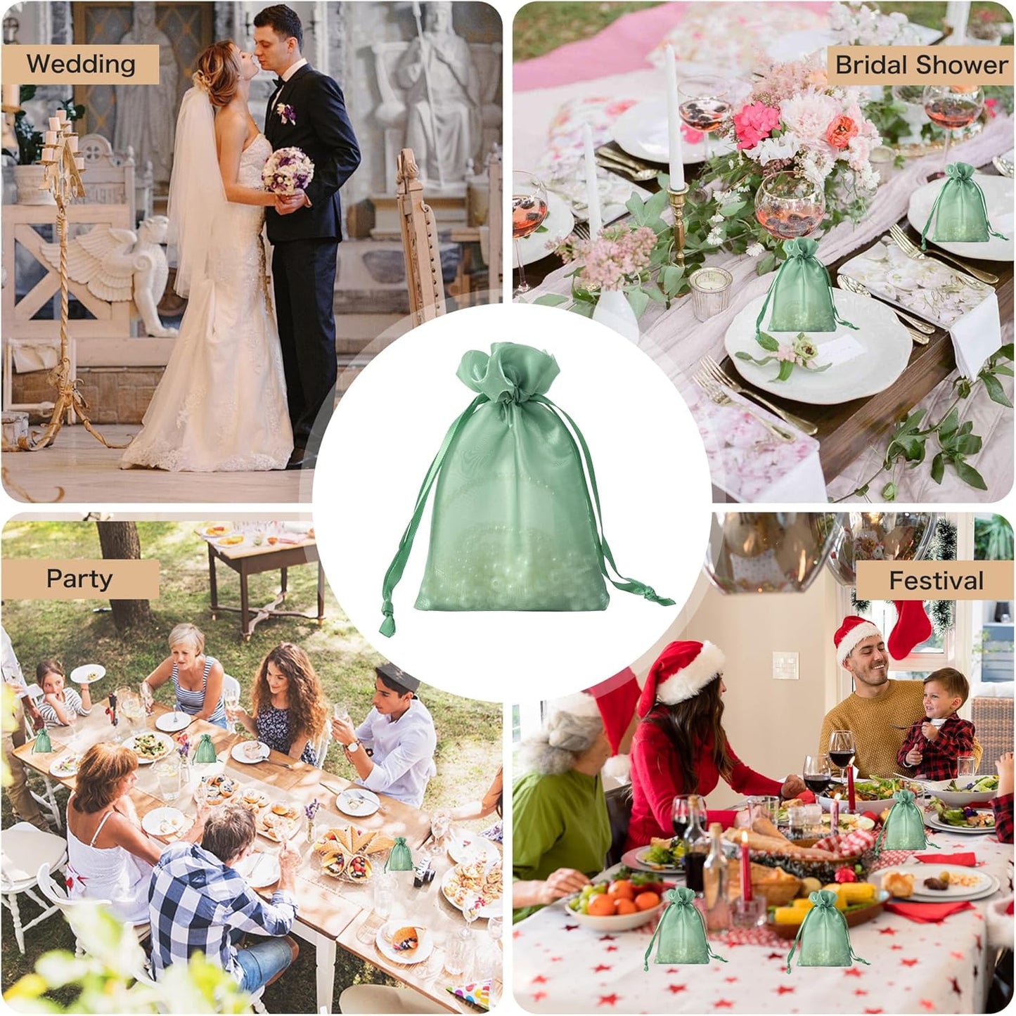 QIANF 20 Pcs Sage Green Small Organza Bags 6X9 inch for Wedding Favors with Drawstring, Mini Mesh Gift Bags Jewelry Pouch for Candy Bridal Shower Party Favor Baby Shower Christmas