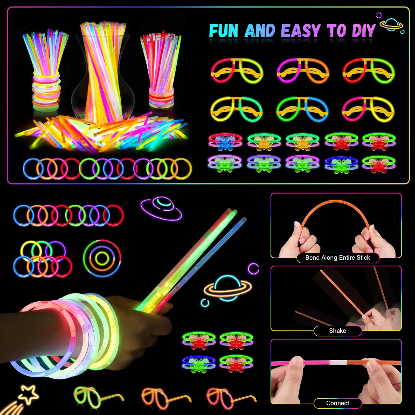 OLUPP Glow in the Dark Party Supplies, 264 PCS Light Up Party Favors with LED Glasses,Glow