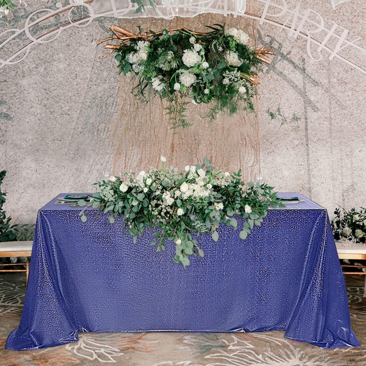 Fitable Sequin Tablecloth for Parties 60x102 Inch - Sparkle Glitter Laser Rectangle Overlay for Independence Day Decoration Ceremony Birthday Holiday Banquet, Dark Blue