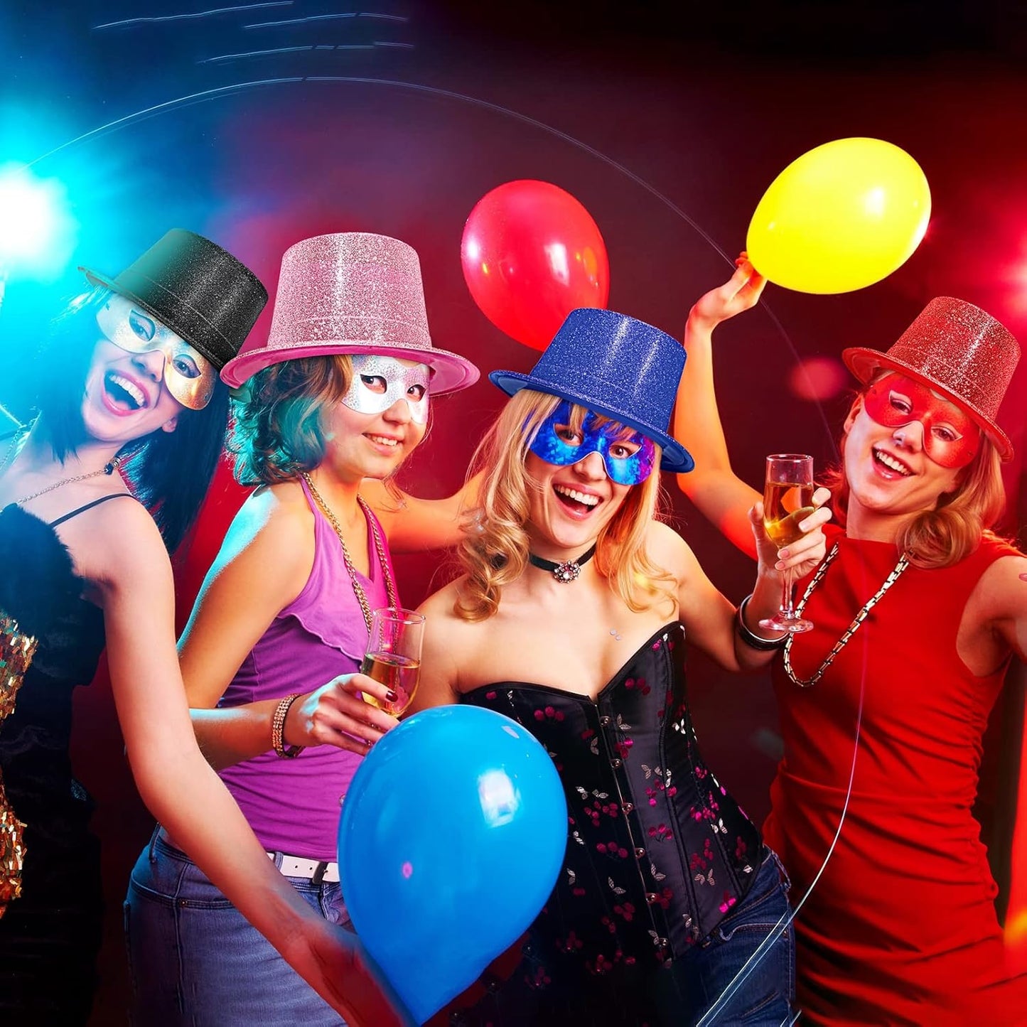 Handepo 12 Pack Bright Glitter Top Hat Mini Fun Party Hats for Adults Halloween Christmas Party Decoration Plastic Assorted Colors for New Years Dress Accessories