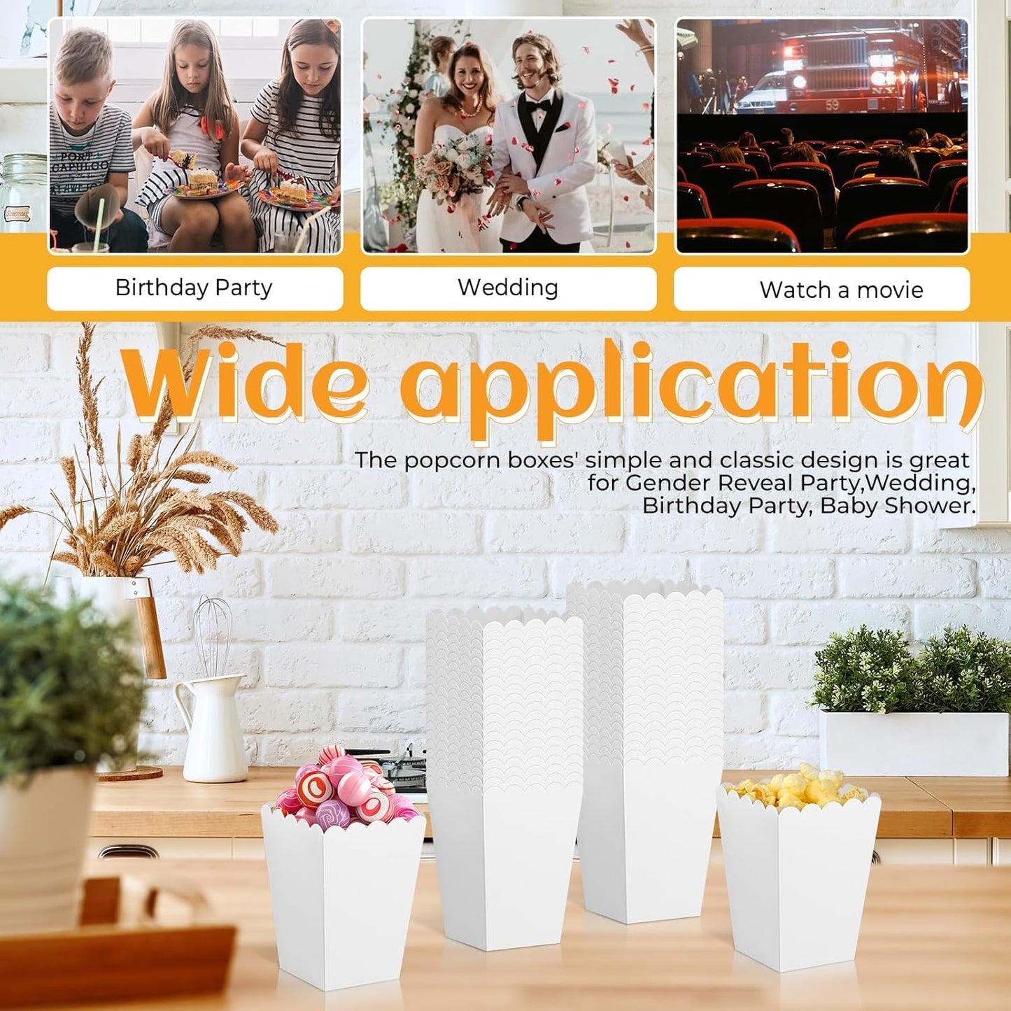 36 Pack Mini Popcorn Boxes for Party, Small Popcorn Cups Disposable for Movie Night, Carnival, Theater - Bulk White Popcorn Containers, 3 x 4.2 x 2.2 Inch