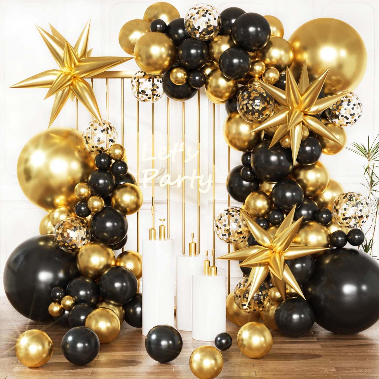 KARLURE Black Gold Balloons Arch Kit Garland with 22Inch Gold Star Balloons