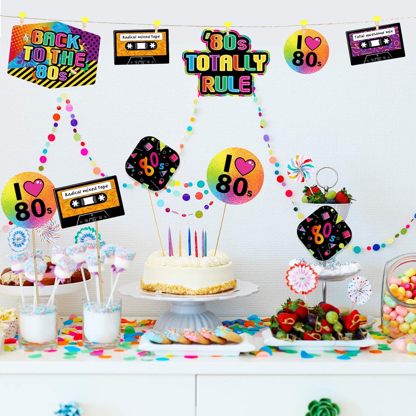 24 Pieces 80's Party Decorations 1980's Retro Centerpiece Sticks Back to 80s Hip Hop or Birthday