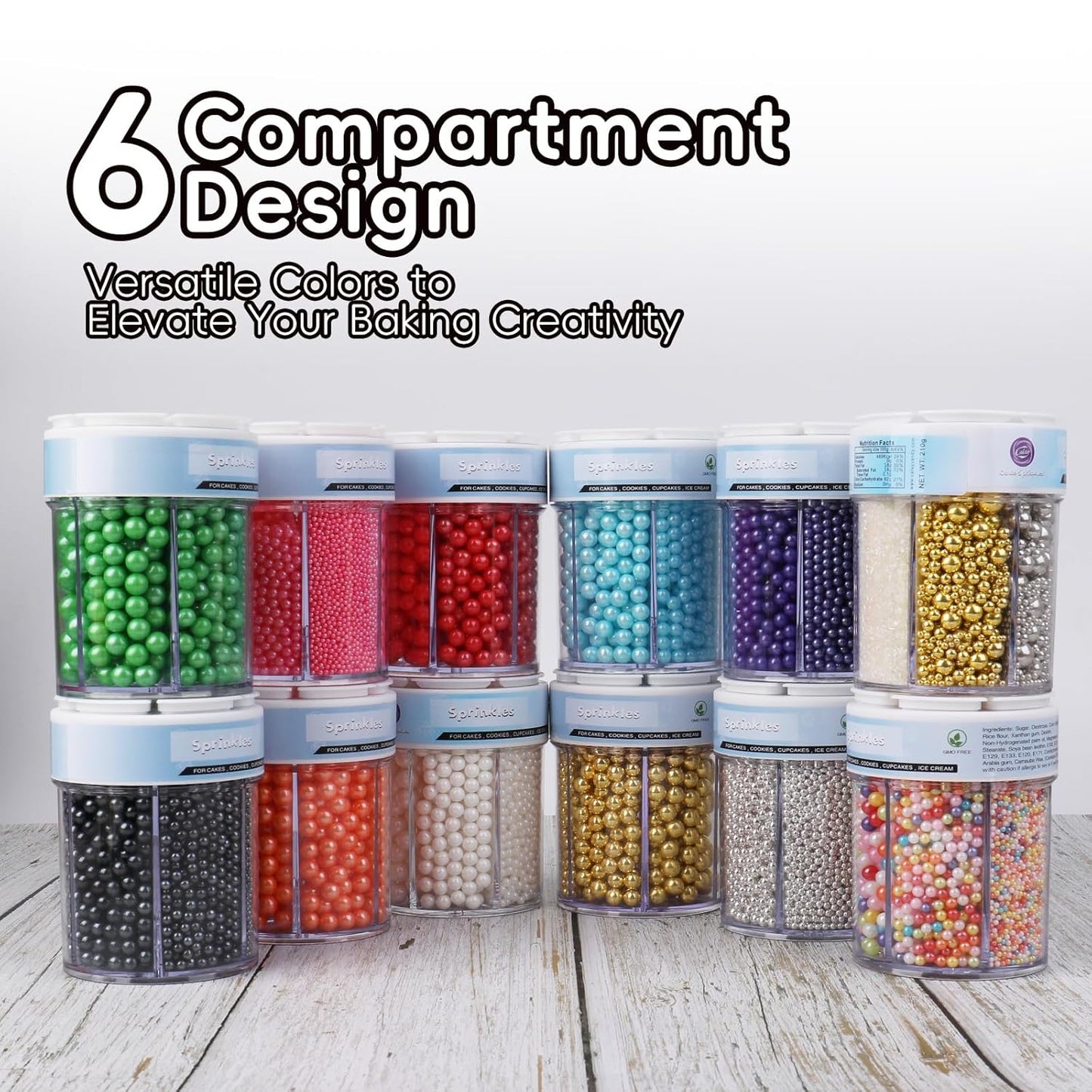 Sprinkles for Cake Decorating, 11Oz White Pearl Sprinkles 6 Sizes Mix for Cake Cupcake Ice Cream Donuts Cookie Baking Toppings