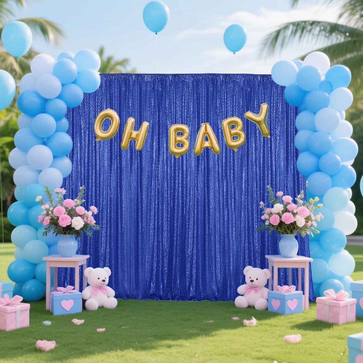 Navy Blue Sequin Backdrop Curtain 4 Pieces 2FTx8FT Glitter Photography Backdrop for Party Wedding Birthday Christmas Decorations