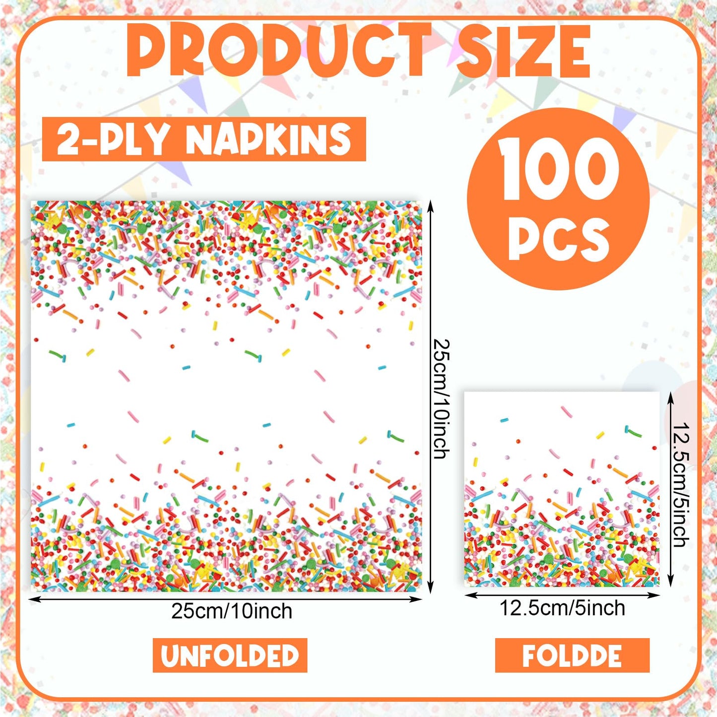 Weekgrat 100 Pcs Sprinkles Donut Napkins Birthday Party,White,Confetti