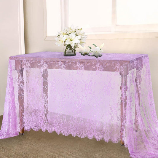 Light Purple Tablecloth Outdoor Lace Table Fabric 2pcs 60x120 Inch for Farmhouse Rustic Wedding Bridal Shower Party Decoration Rectangle Overlay Vintage Embroidered Reception Table Cloth Decor