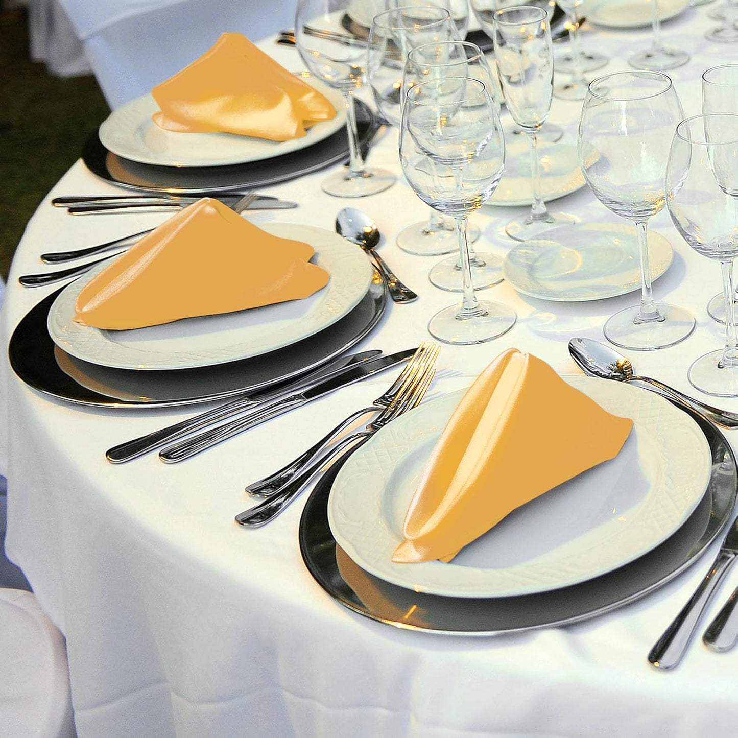 ANECO 12 Pieces Satin Napkins Soft Dinner Napkins Square Table Napkins 17 x 17 Inches for Restaurant Weddings Party Dinner Decoration (Gold)