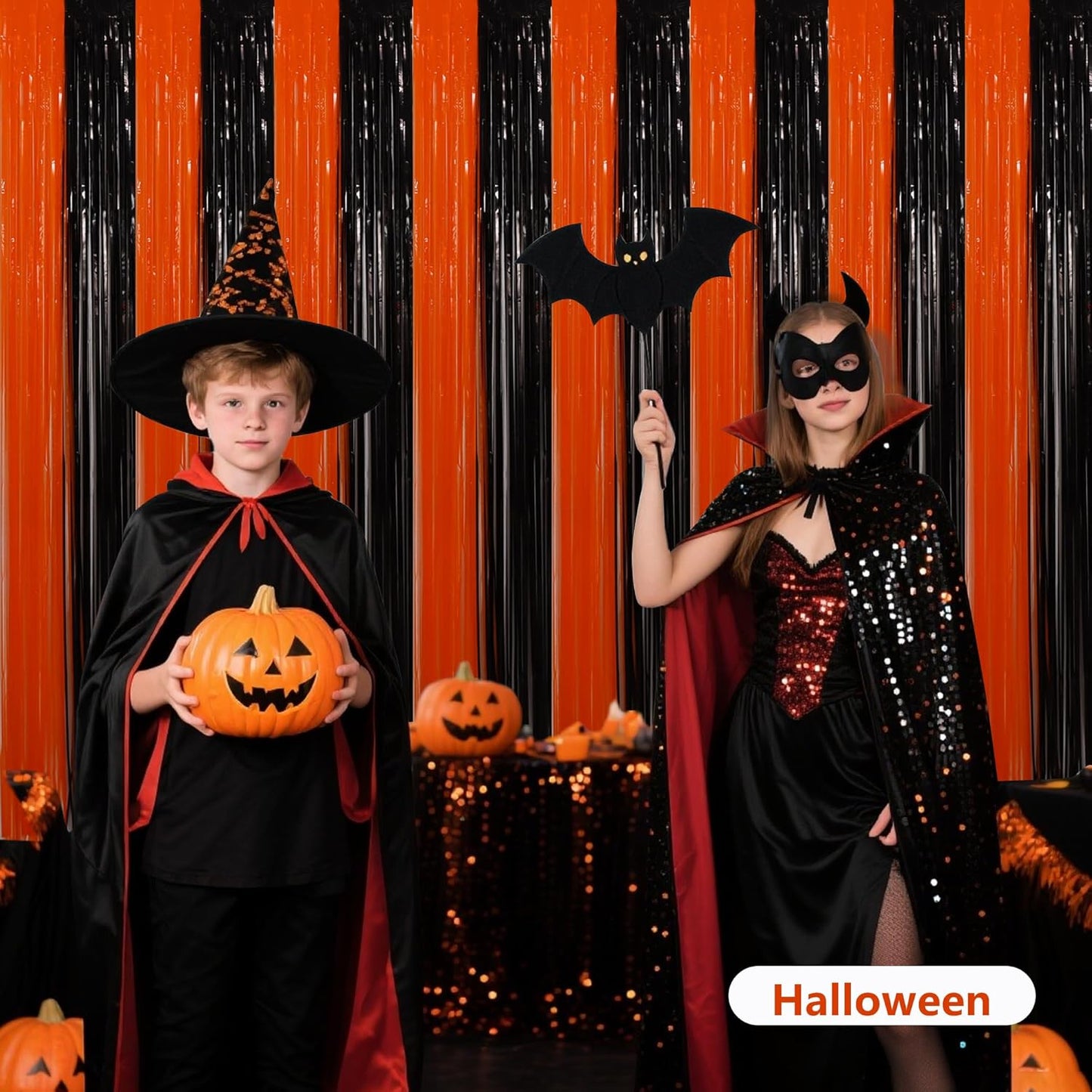 BEISHIDA Black Bronze Door Streamers Backdrop Foil Fringe Tinsel Party Streamers Curtains Photo Backdrop - 2Pcs for Birthday Graduation Halloween Party Decoations