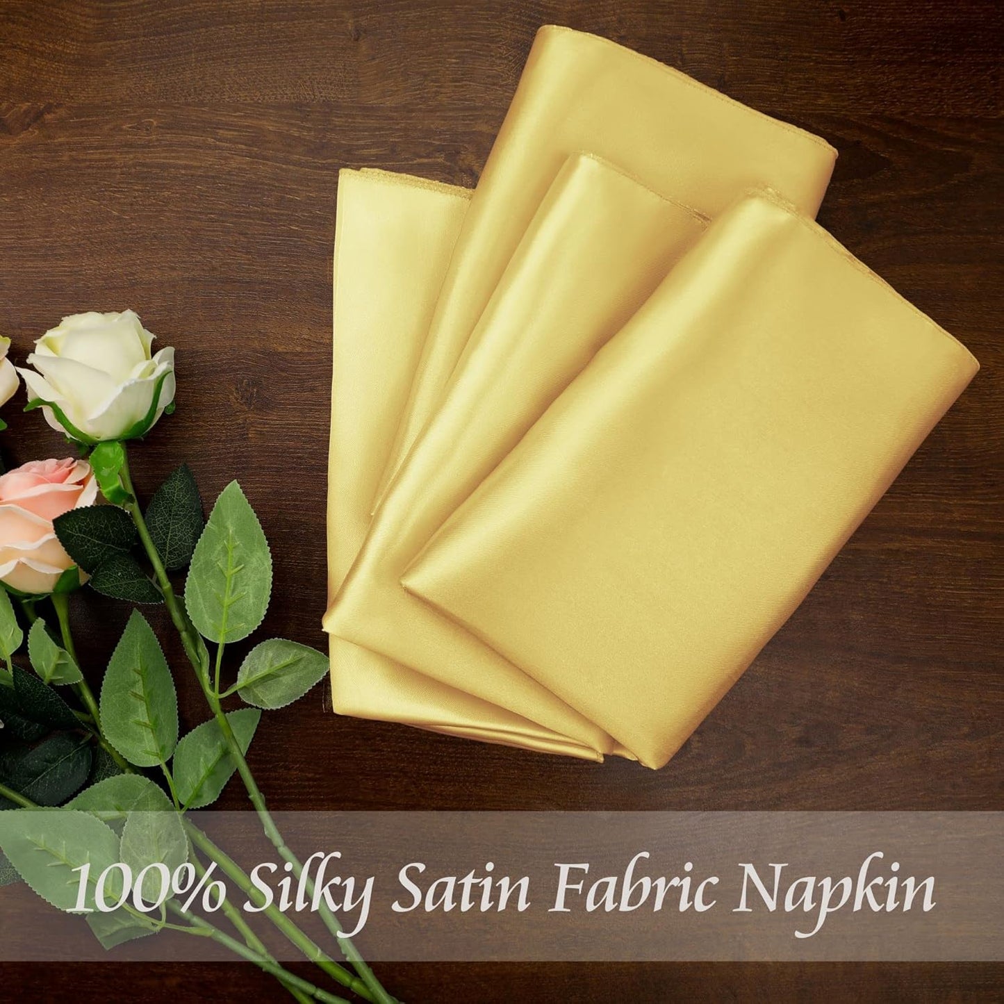 Manyshofu 60 Pieces Yellow Gold Satin Napkins - 20x20 Inches Cloth Napkins, Square Satin Fabric Napkin Set - Soft & Reusable Table Napkins for Wedding Dinner Party Lunch Banquet Restaurant Decoration