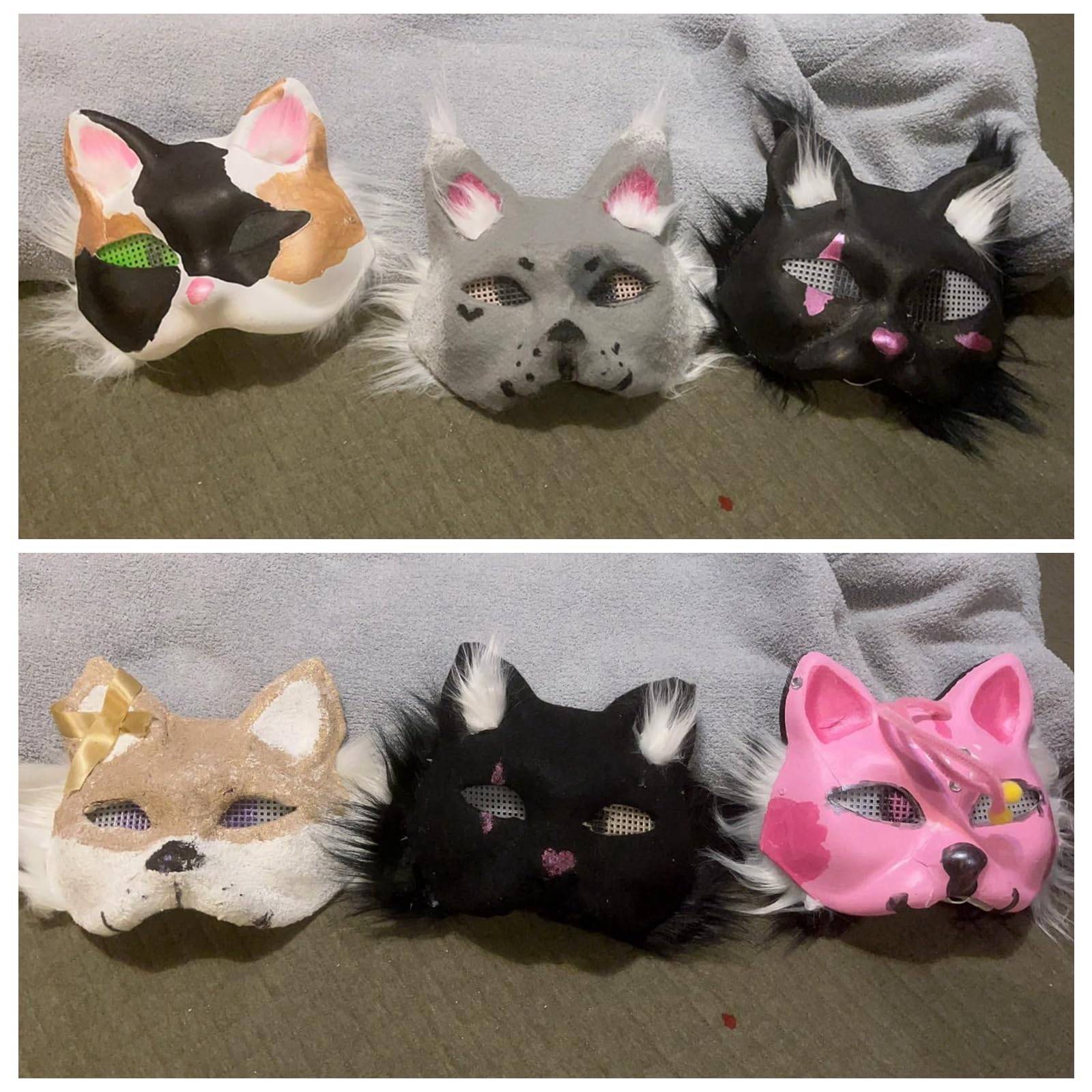 Apettoey 10PCS Cat Masks - White Therian Masks for Masquerade, Halloween, Kids Cosplay & Costume