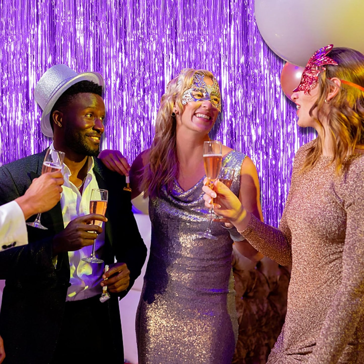 3 Pack Purple Streamers Backdrop Curtain Halloween Party Decorations Purple Tinsel Foil Fringe Backdrop Birthday Graduation Bachelorette Christmas New Year Themed Party Decorations