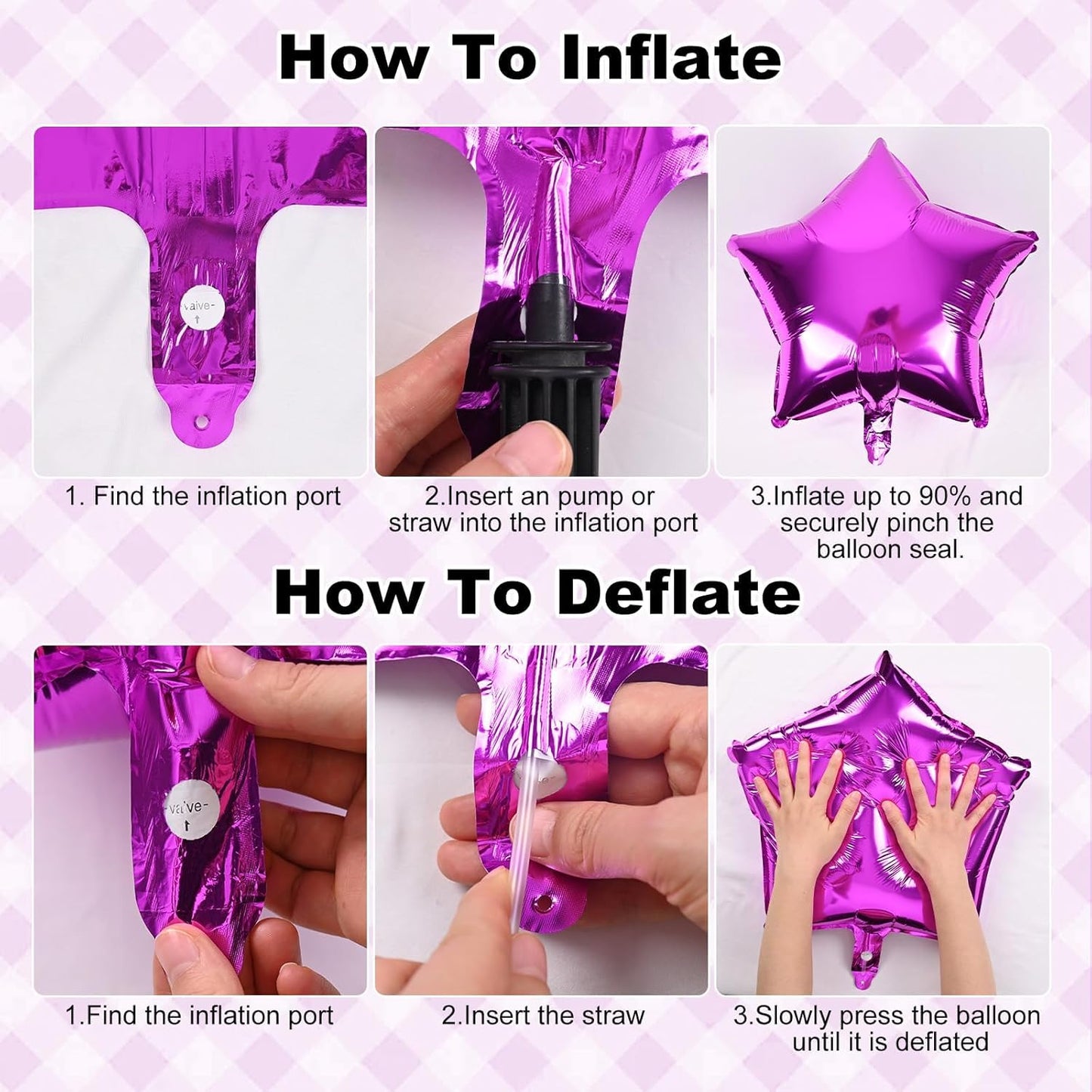 Happy Birthday Balloon Banner Hot Pink, 16 Inch Mylar Foil Letter Balloons, Reusable Birthday Decorations with Rose Red Hot Pink Star Foil Balloons, Inflatable Party Supplies for Women Girls Decor