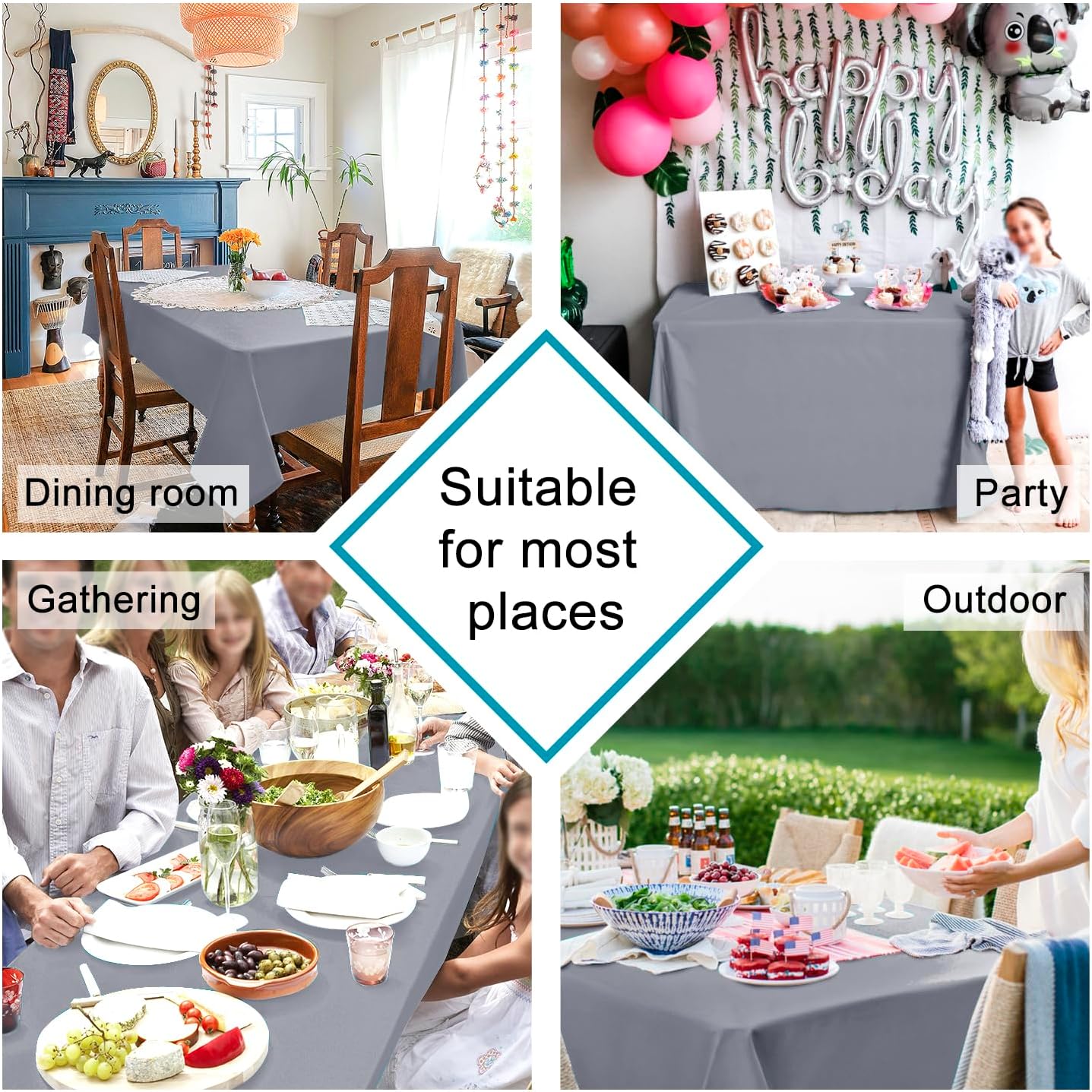 Hiasan Light Gray Rectangle Tablecloth - Waterproof Spillproof and Wrinkle Resistant Washable Polyester Table Cloth for Dining Party, 54 x 80 inch