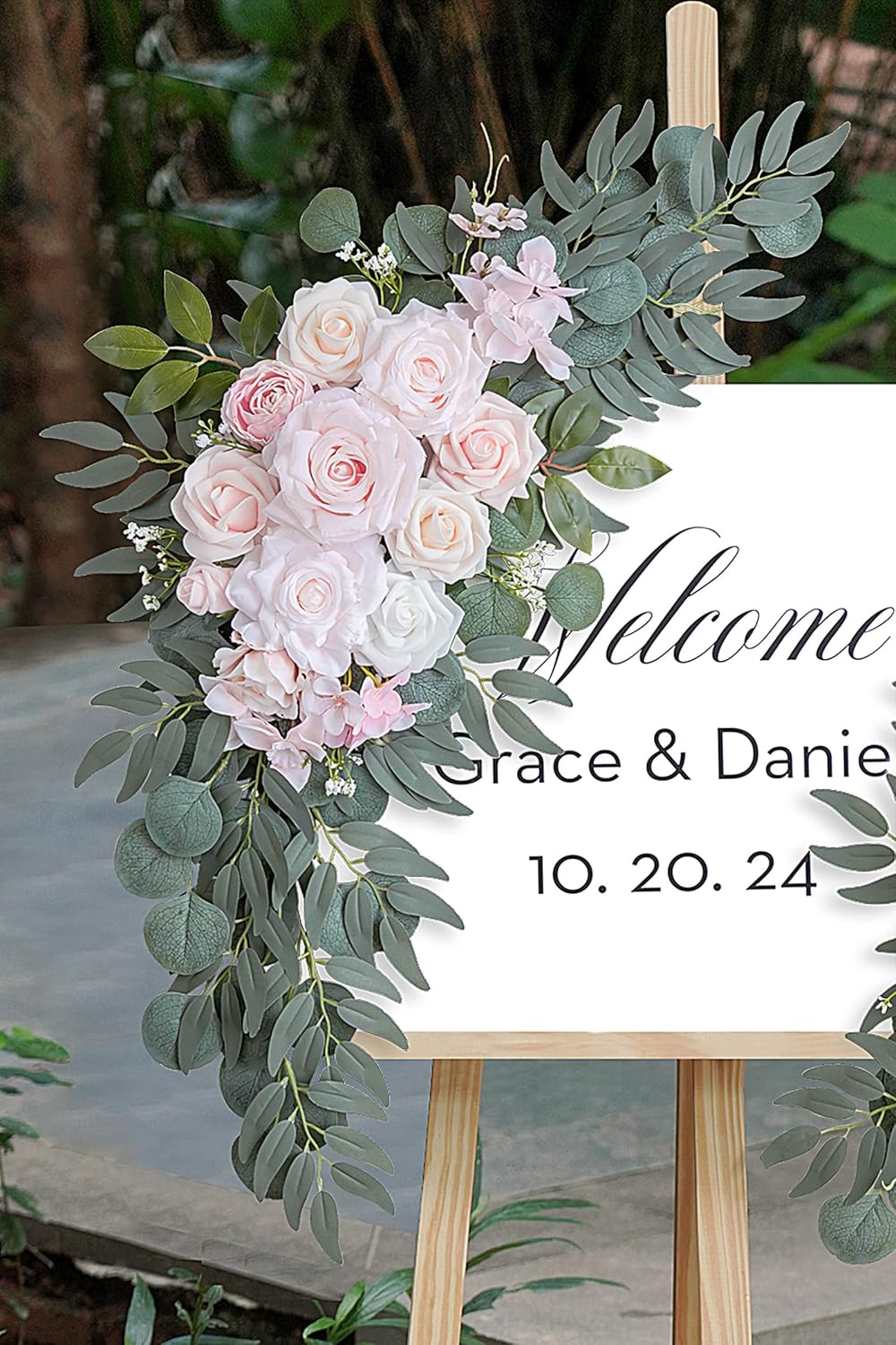 Pink Wedding Arch Flowers Set of 2 for Wedding Welcome Signs, Artificial Wedding Flowers for Wedding Ceremony Outside(Pink & Ivory)