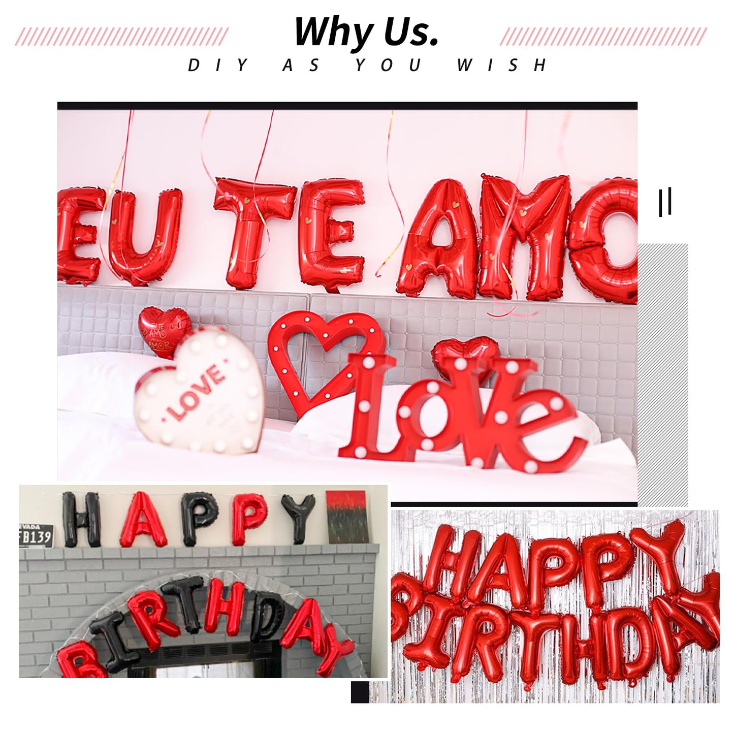 16 Inch 52Pcs Red Letter Balloons Shiny A-Z Foil Balloon Letters