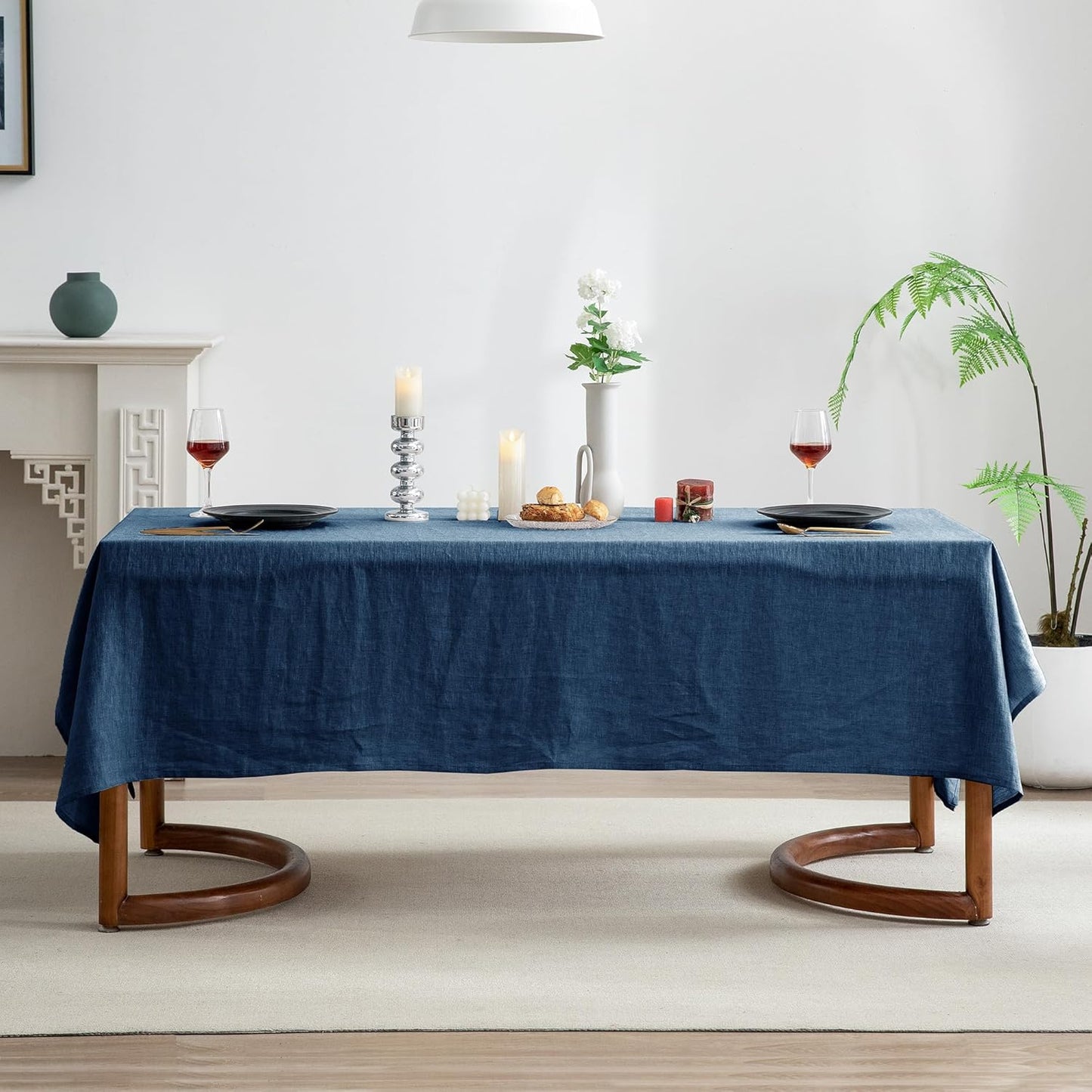 EVERLY 100% Pure Linen Rectangle Tablecloths 60x84Inches for Dining,Buffet Parties,Picnic,Events,Weddings and Restaurants,Decorative Halloween,Thanksgiving Machine Washable Tablecloths-Navy Blue