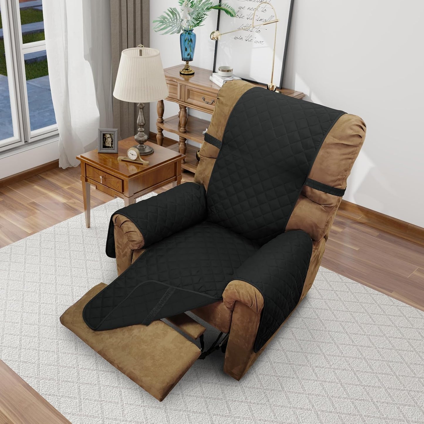 Recliner Chair Covers Reversible Sofa Cover Couch Cover for Pets Lazy Boy Furniture Protector(28''Recliner,Black/Black)