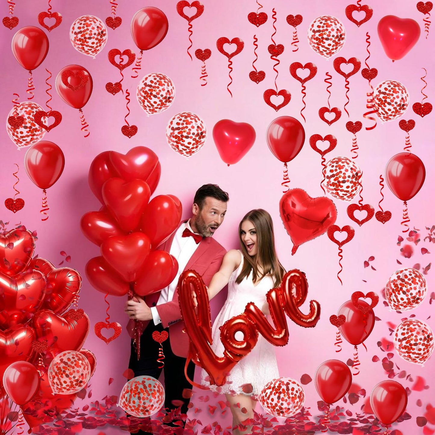 Fecedy Love and Heart-Shaped Aluminum Foil Balloon,Heart-Shaped and Round Latex balloons,Confetti