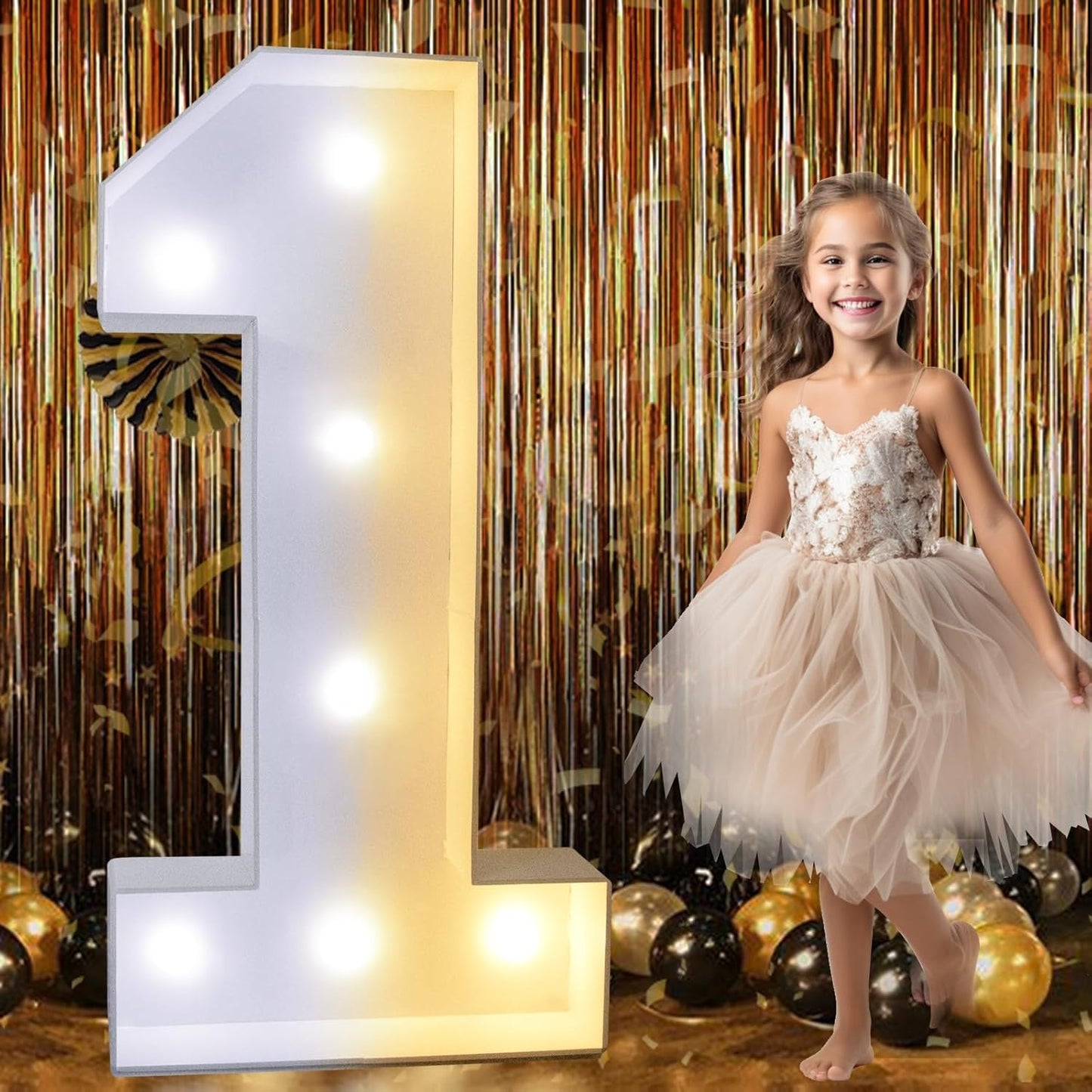 Pooqla 3FT Light Up Marquee Numbers, LED Large Lighted Marquee Numbers for Party Decoration, Giant Mosaic Number for Balloons 1st 16th 21st Birthday Decoration, LED Light Up 1