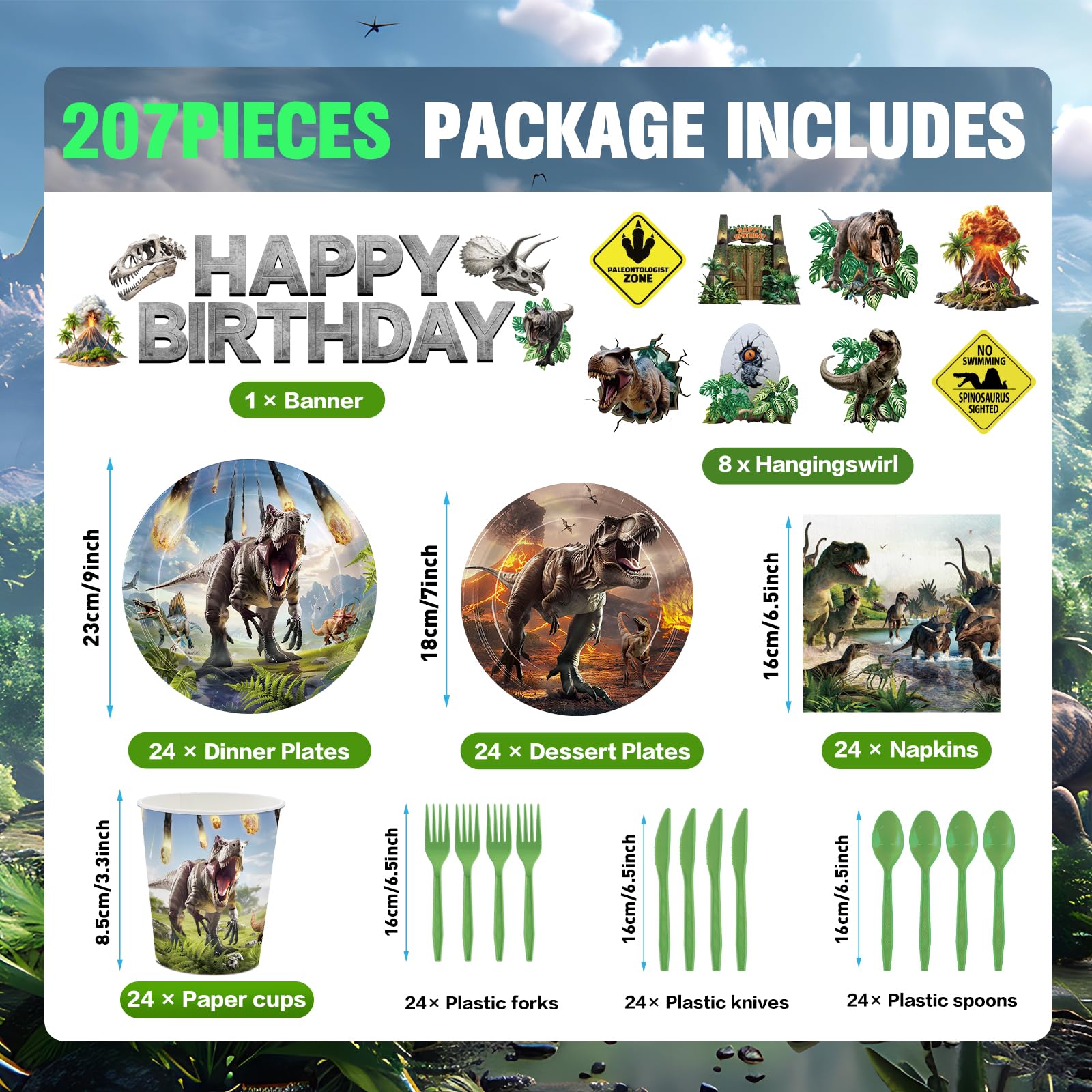 207pcs Dinosaur Party Decorations Plates Napkins Dino Birthday Supplies