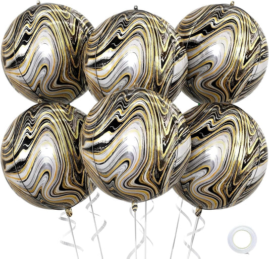 6 Pcs Black Gold and White Balloons, Saxuxu Black and Gold Balloons, 22 Inch Big Round Foil Balloon for Graduations Birthday Party Baby Shower Wedding Decorations