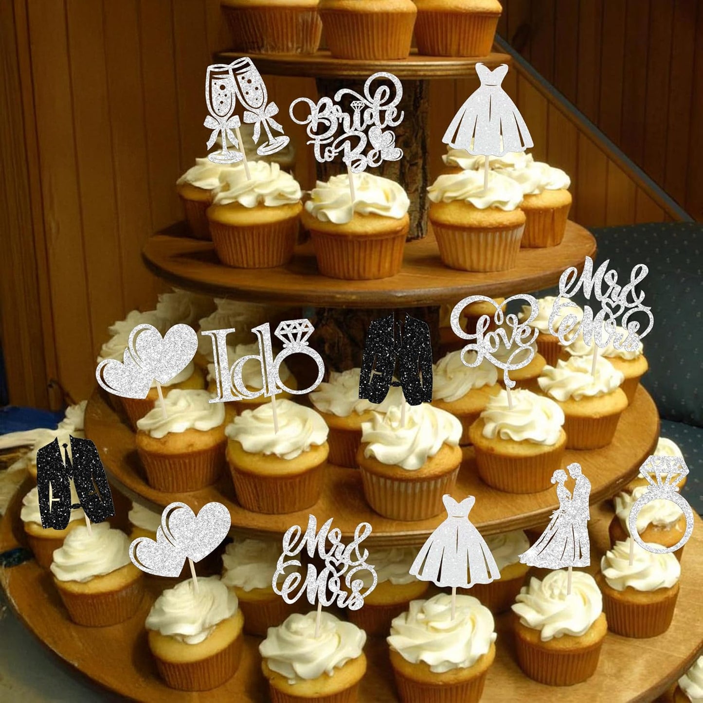 Gyufise 30Pcs Bride to Be Cupcake Toppers Glitter Diamond Ring I Do Love Cupcake Picks Miss to Mrs Bridal Shower Wedding Engagement Bachelorette Cake Decoration Silver