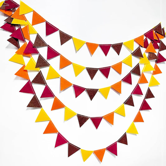 Fall Party Decoration Orange Yellow Brown Burgundy Felt Hanging Triangle Mini Bunting Pennant Banner Flag for Autumn Thanksgiving Harvest Birthday Wedding Baby Shower Party Classroom Nursery Decor
