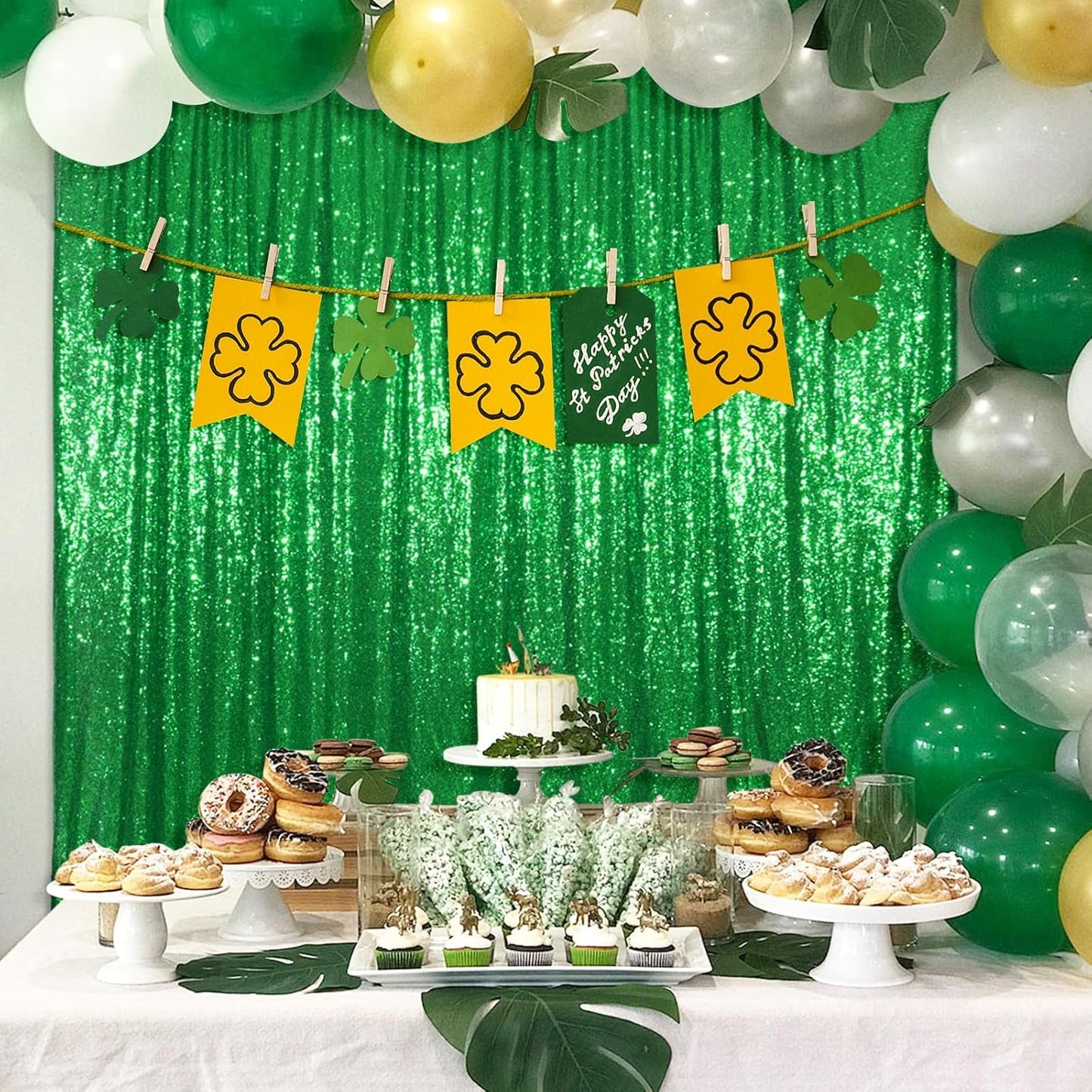 Poise3EHome Green Sequin Backdrop, 6FT x 8FT Green Sequin Photography Backdrop Curtain for St. Patrick's Day Party Decoration