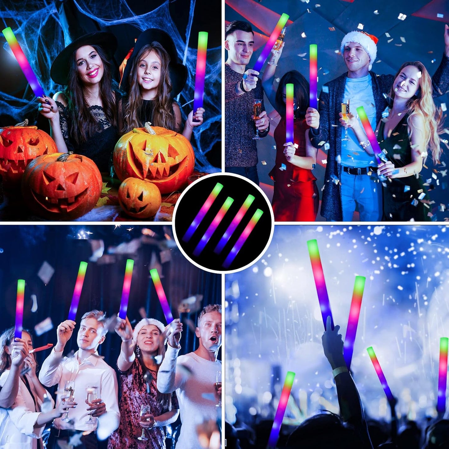 Glow Sticks Bulk-12 Pcs Light up Foam Sticks with 3 Modes Colorful Flashing Effect, Led Lights Glow in The Dark Party Supplies for Wedding Concert Raves Halloween Christmas
