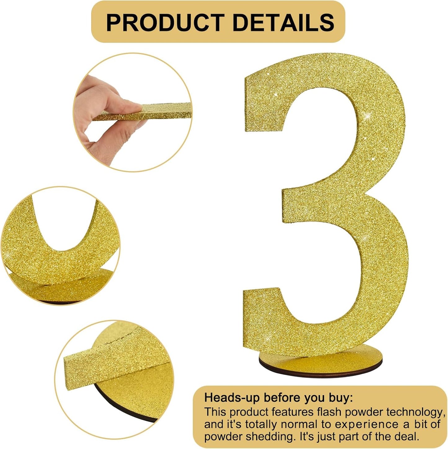 TONIFUL 11.8 Inch Gold Glitter Numbers Table Centerpieces 0-9 Birthday Party Decorations,Shining Gold Digital 3 for Birthday Party,Wedding,Bridal Shower,Engagement,Photo Shoot,Anniversary
