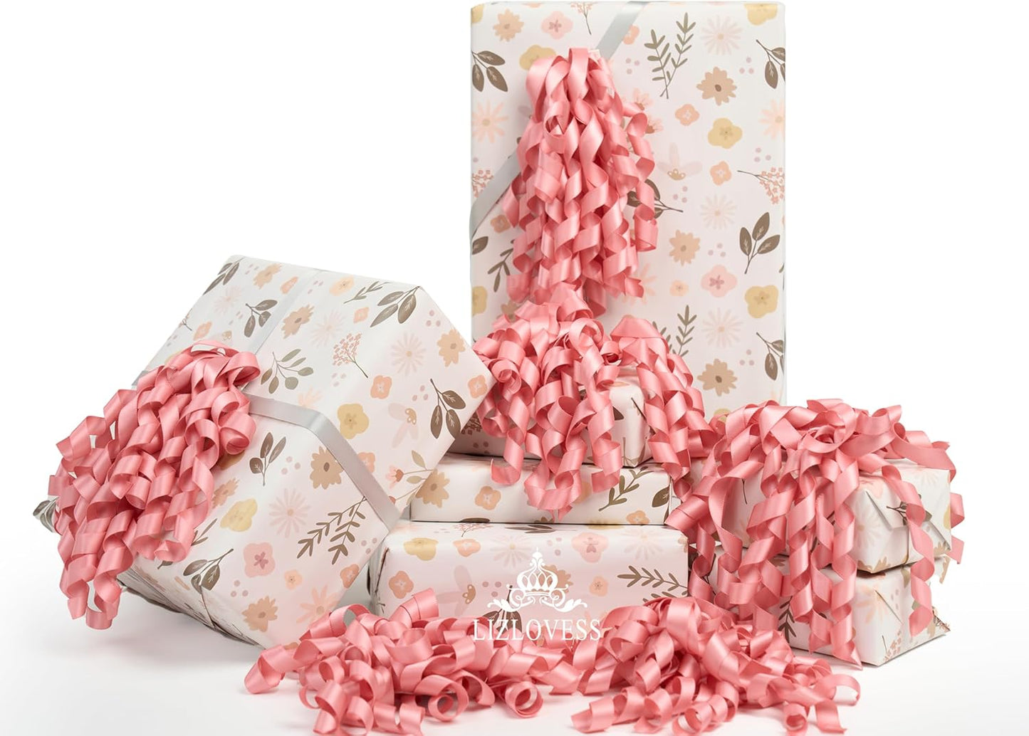 6 Inch Rose Gold Curly Bows for Gift Wrapping Set of 6, Self Adhesive Bows Blush Pink Gift Bows for Presents, Satin Ribbon Bows for Birthday, Wedding, Christmas, Bridal Shower