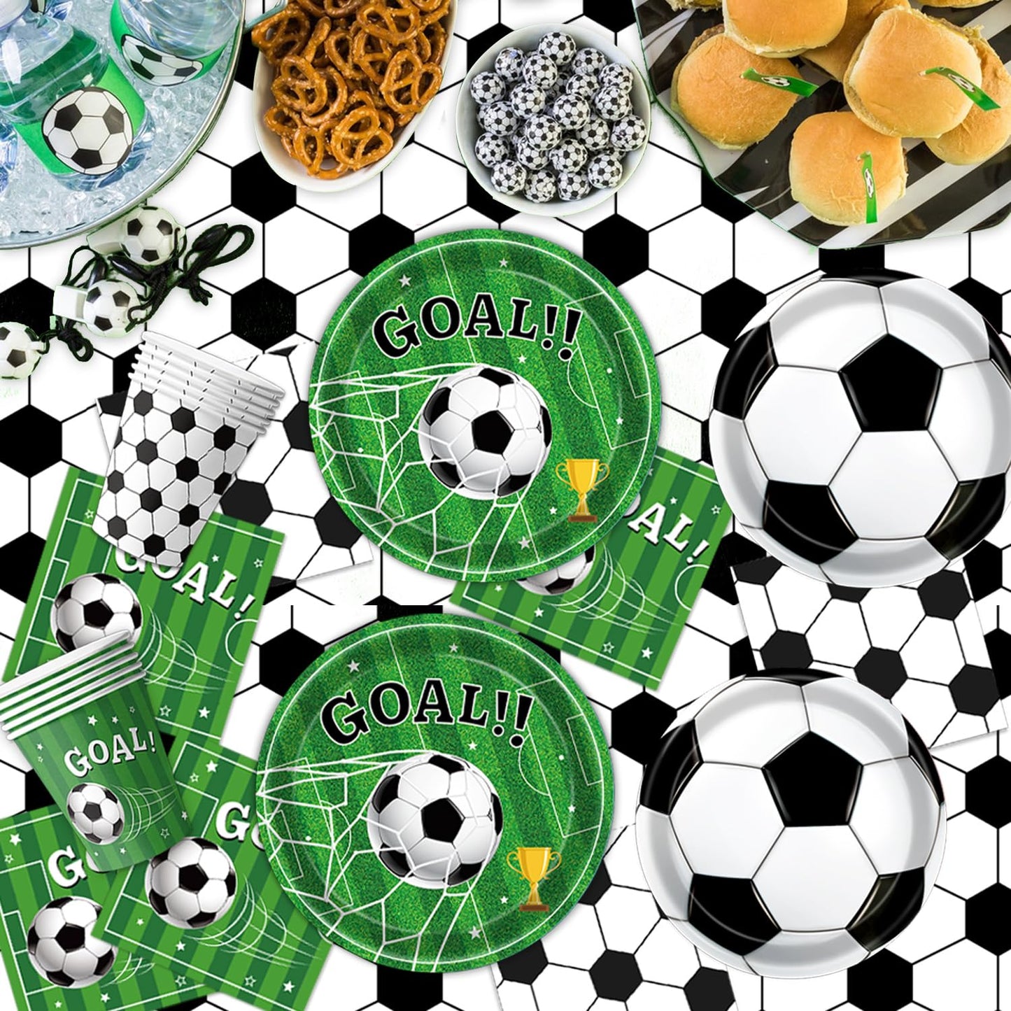 170 PCS Soccer Party Decorations, Soccer Birthday Party Decorations - Includes Plates, Napkins