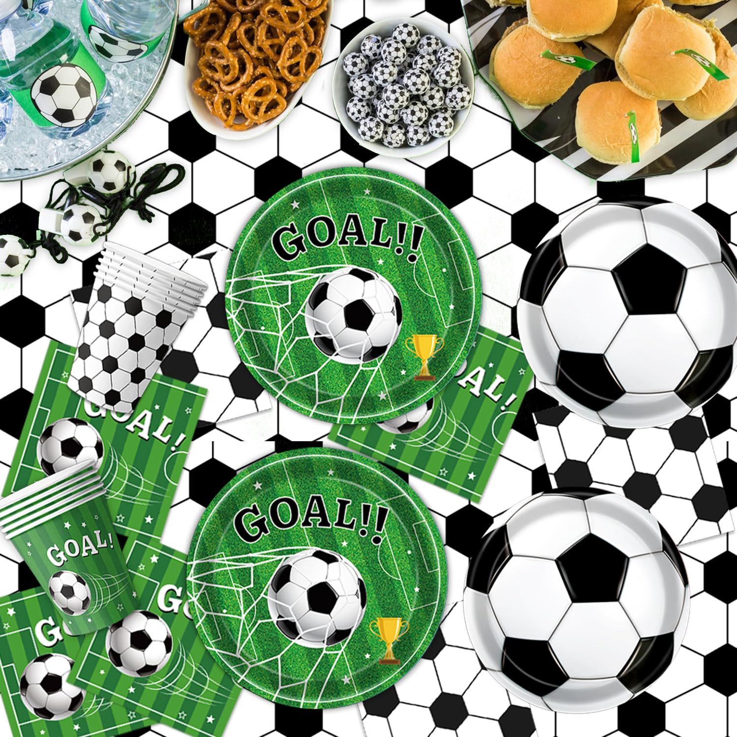 170 PCS Soccer Party Decorations, Soccer Birthday Party Decorations - Includes Plates, Napkins