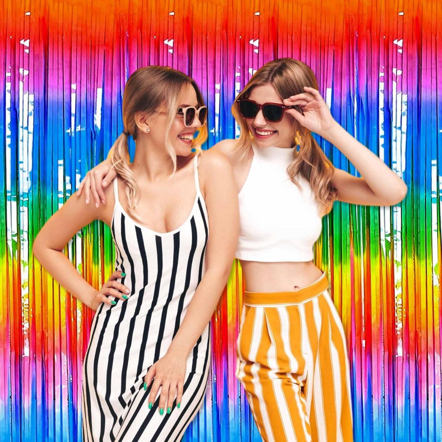 3 Pack Dark Rainbow Foil Fringe Curtains Backdrop, 3.28 x 9.8 Ft Metallic Streamers Tinsel Curtains Background for Photo Booth, Birthday, Halloween, Christmas, New Year Party Decorataions