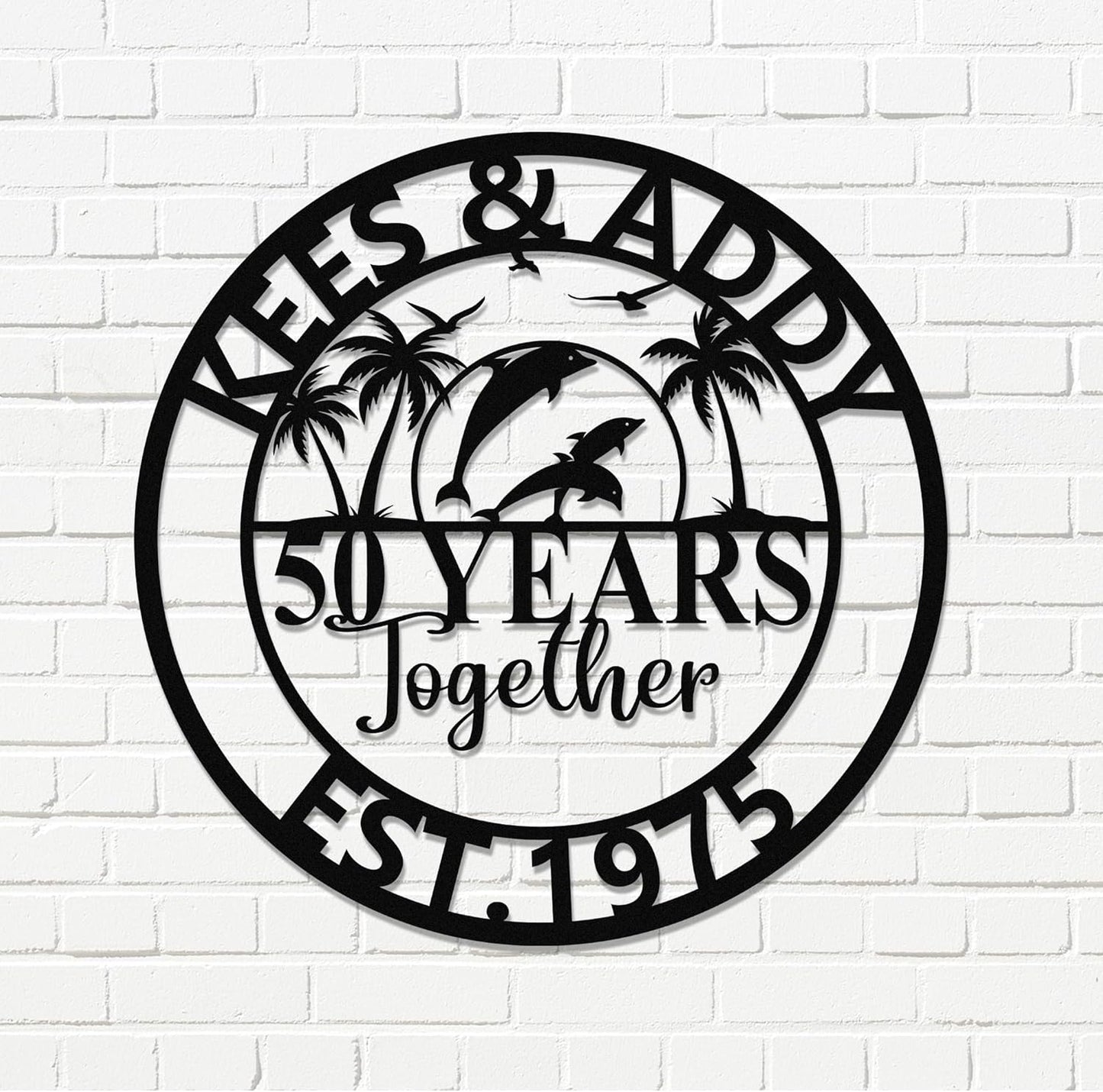 Personalized 50th Wedding Anniversary Sign Gifts for Parents Custom Metal Anniversary Sign Personalized Wedding Gifts for Couples Husband Wife Custom Monogram Name Signs Housewarming Gift