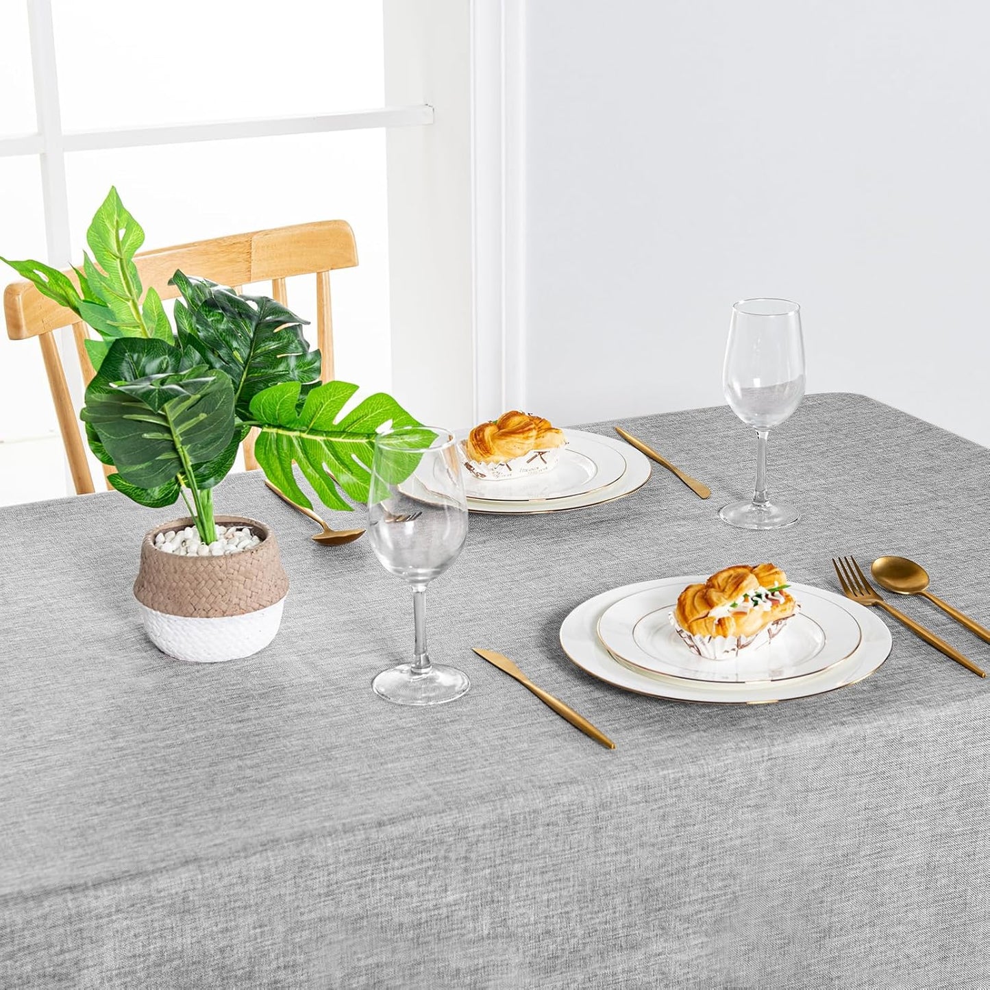 Hiasan 2 Pack Faux Linen Rectangle Tablecloth - Wrinkle and Stain Resistant Washable Table Cloth for Kitchen Dining Room Holiday Table Cover for Party Dinner, Light Grey, 54 x 80 Inch