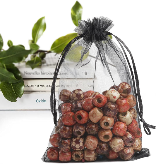 ANZNKU 50 Pack Black Organza Bags, 4 x 6 Inch Small Mesh Bags Drawstring Gift Pouches for Candy Jewelry Halloween Wedding Party Favor Christmas