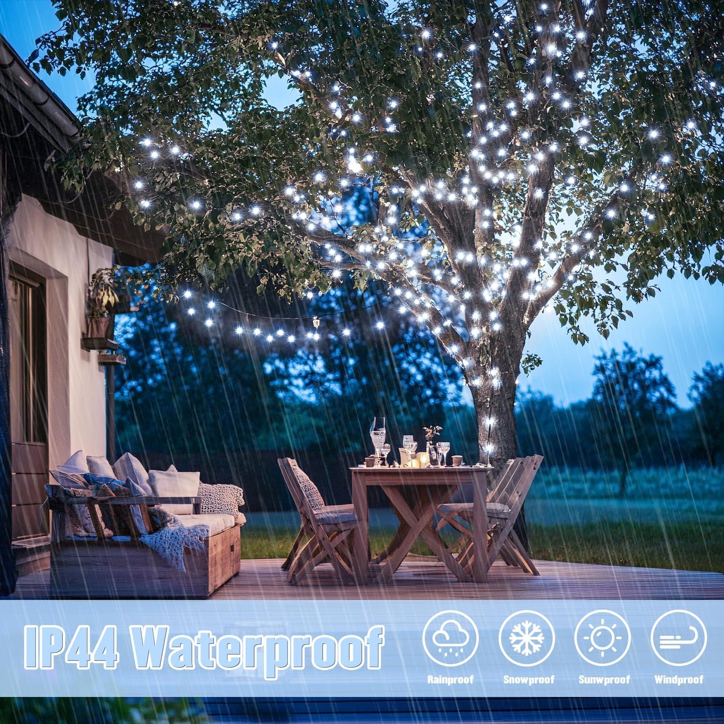 JMEXSUSS 2 Pack White Solar String Lights, Each 100 LED 33ft Green Wire Solar Lights Outdoor Waterproof for Outside Garden Wedding Party Decoration