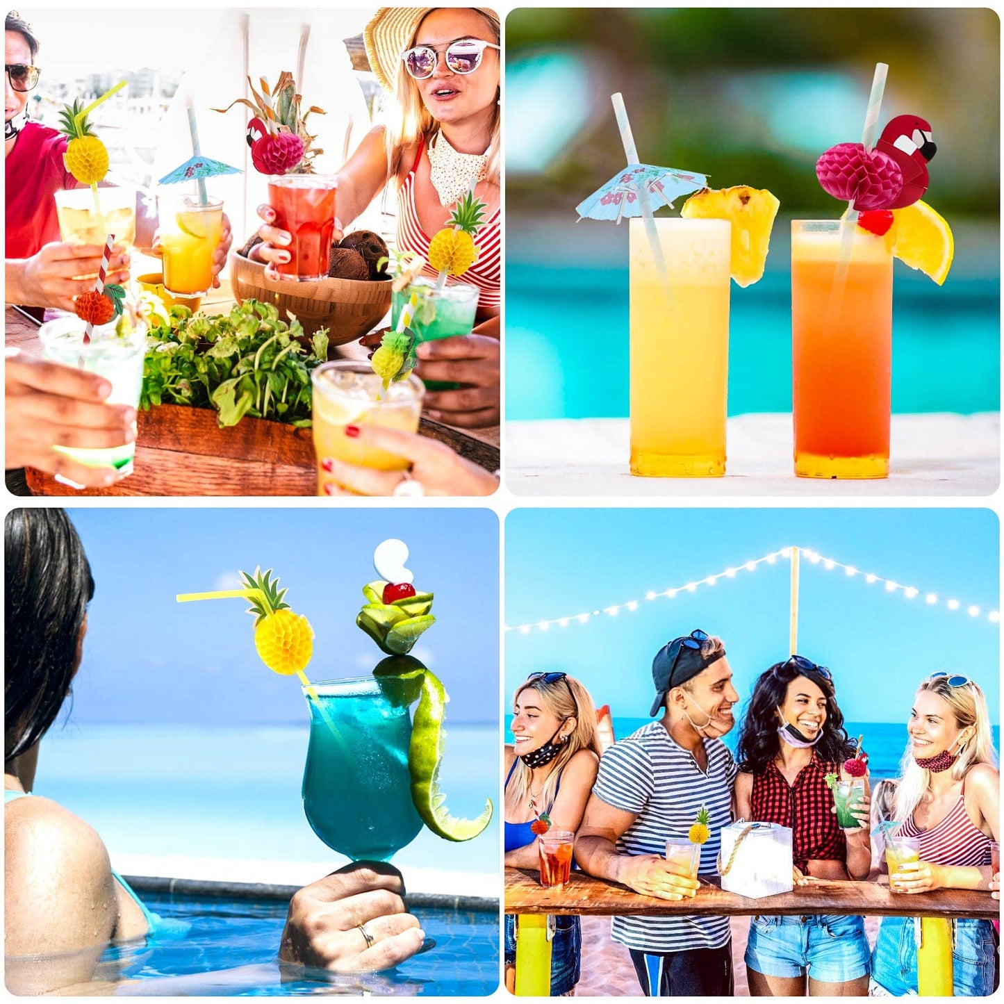 100PCS Flamingo Fruit Straws,Disposable Plastic Drinking Straws,Tropical Hawaiian Beach Summer Pool