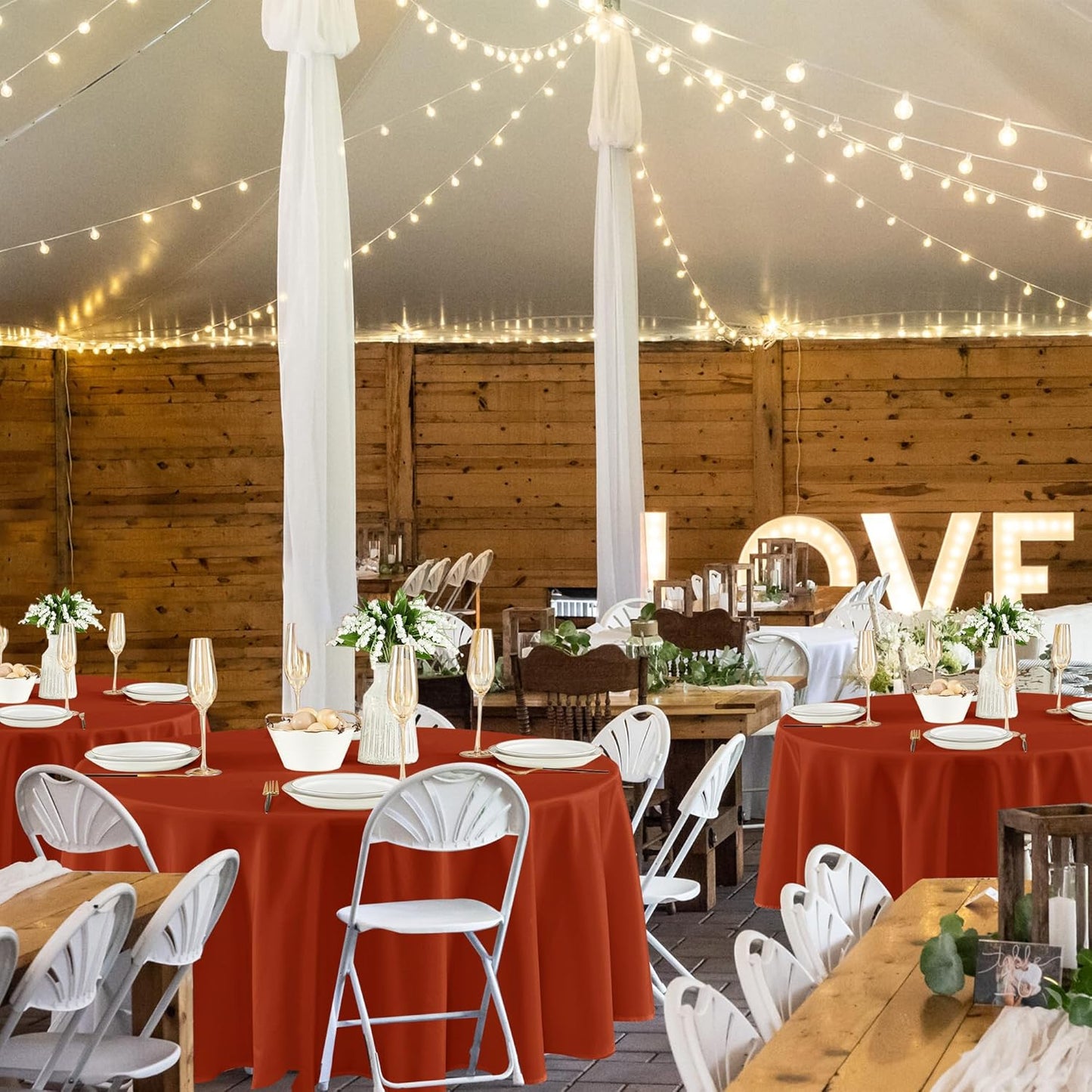 Fitable 8 Pack Round Tablecloths: Stain Resistant Wrinkle Free Fall Table Clothes, Washable Reusable Polyester Table Covers for Wedding Thanksgiving Party Birthday Banquet Reception(Rust, 120 Inch)