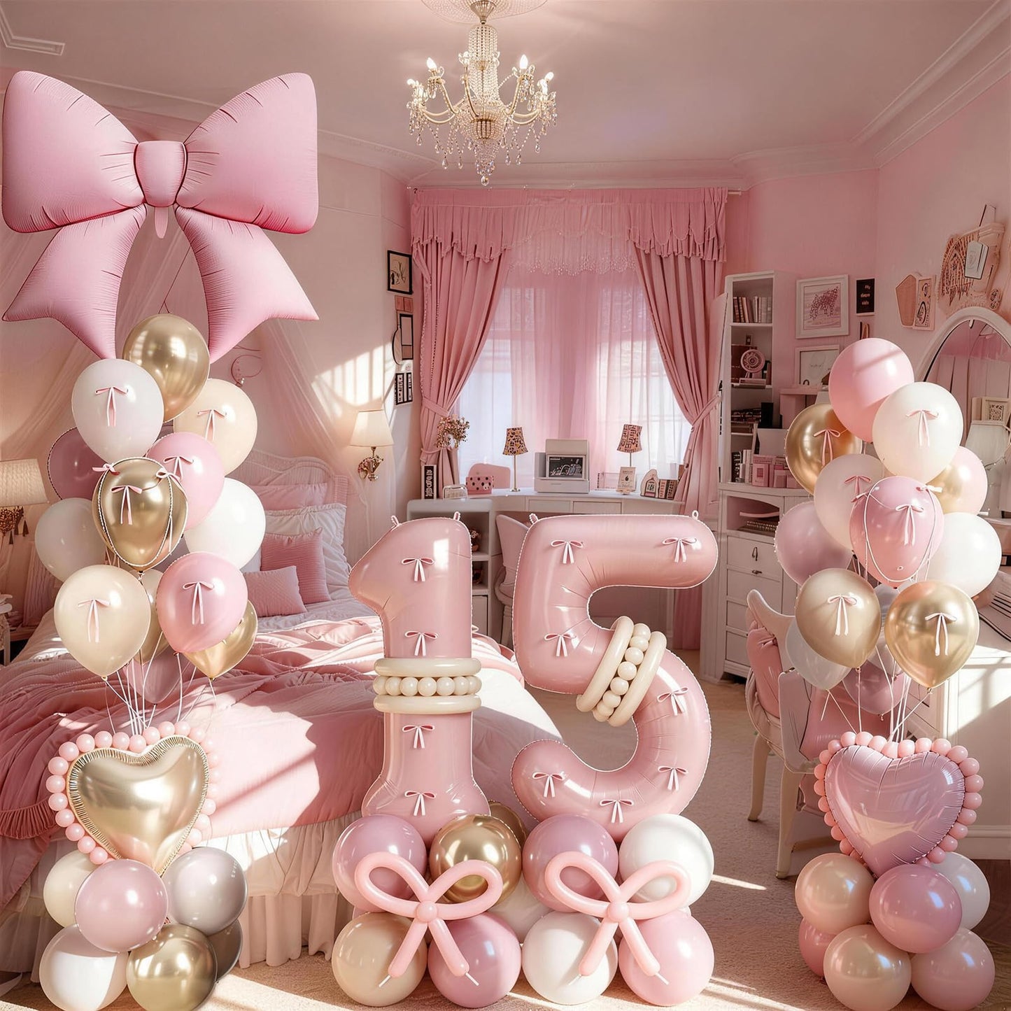 Jobkoo 15th Birthday Decorations Girls, Pink Gold 40 Inch Number 15 Balloon