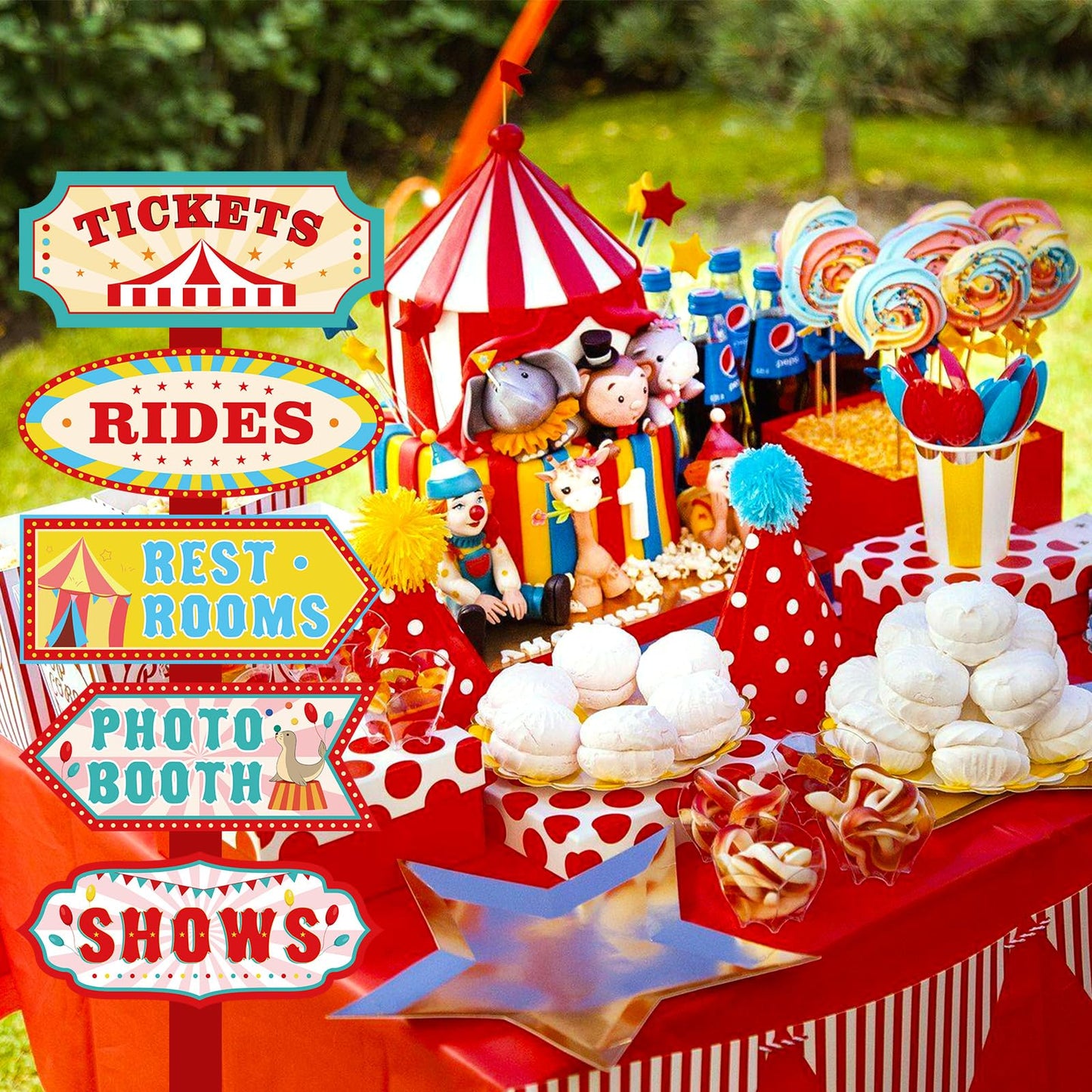 Hooqict 20 Pieces Carnival Decorations Circus Theme Party Directional Signs Carnival Party Signs