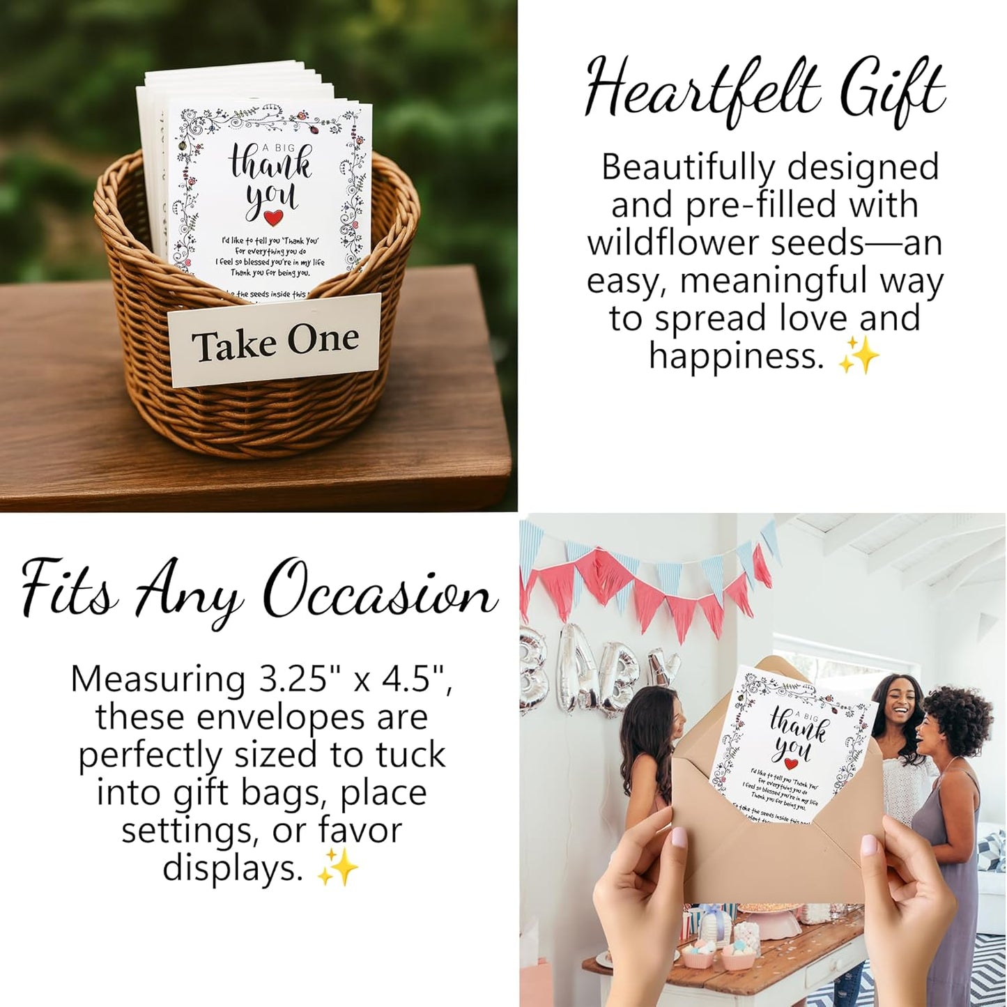 Thank You Seed Favors | 20 Packets | Pre-Filled | Show Thanks and Gratitude | Gender Neutral | Bridal Showers, Weddings, Baby Showers, Celebration of Life, Birthday, Memorial, Remembrance