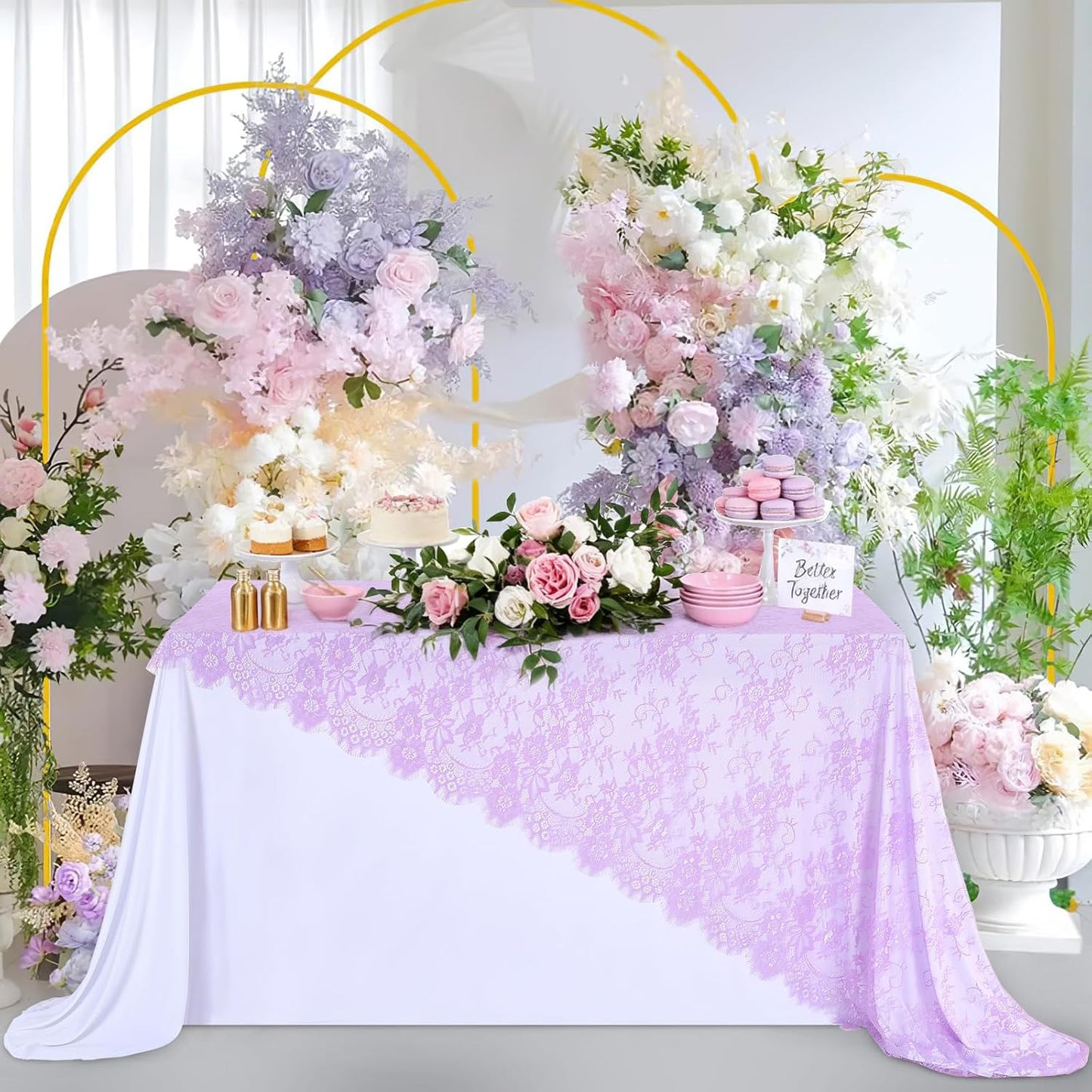 LuoluoHouse Sheer Lace Tablecloth Floral 6pcs Table Fabric 60x120 Inch for Rustic Party Wedding Decoration Rectangle Overlay Long Embroidered Reception Table Cloth Decor