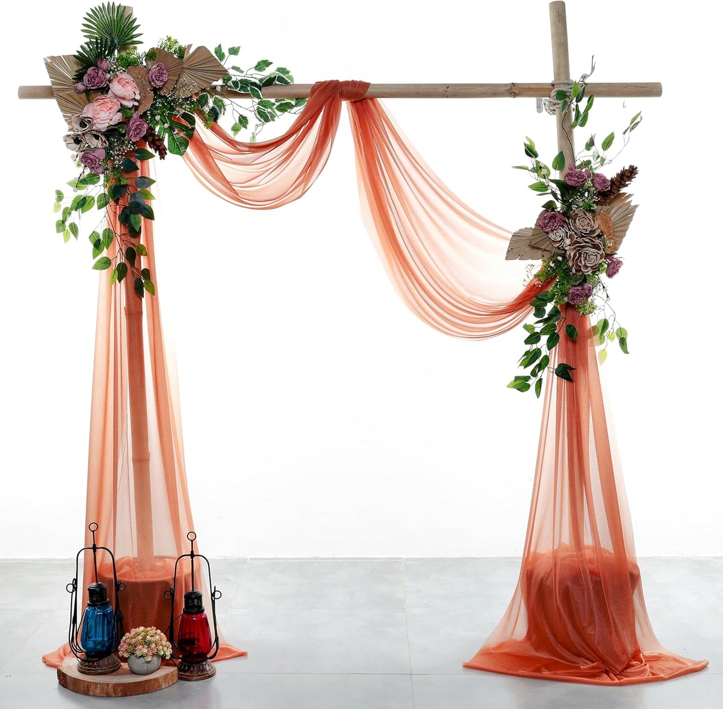 VDS Pack of 2 Panel (30 Inch X 30 Feet) Wedding Arch Draping Fabric Sheer Chiffon Fabric Drapery for Wedding Ceremony Reception Swag Backdrop Canopy Chuppah ARBO Altars Decoration (Terracotta)