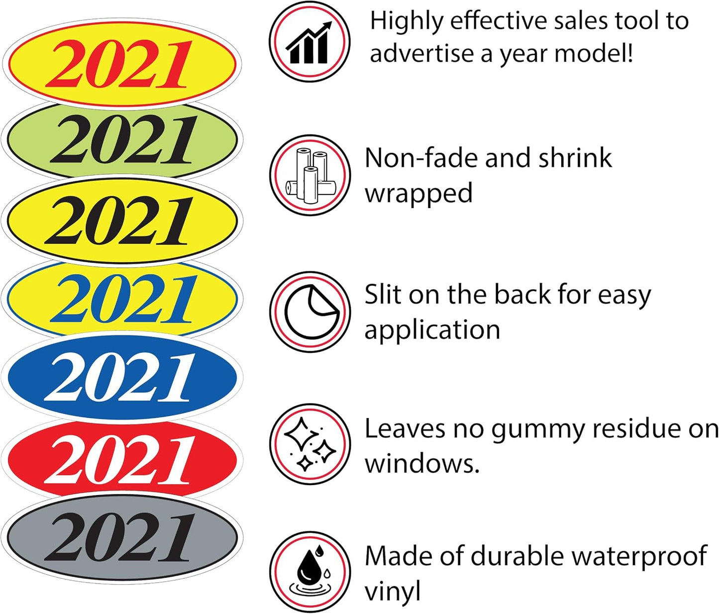 EZ-Line Oval Model Windshield Year Stickers for Car Windows Red and Yellow Large Vinyl Dealership Supplies 1 Dozen Pro Pack (2011)