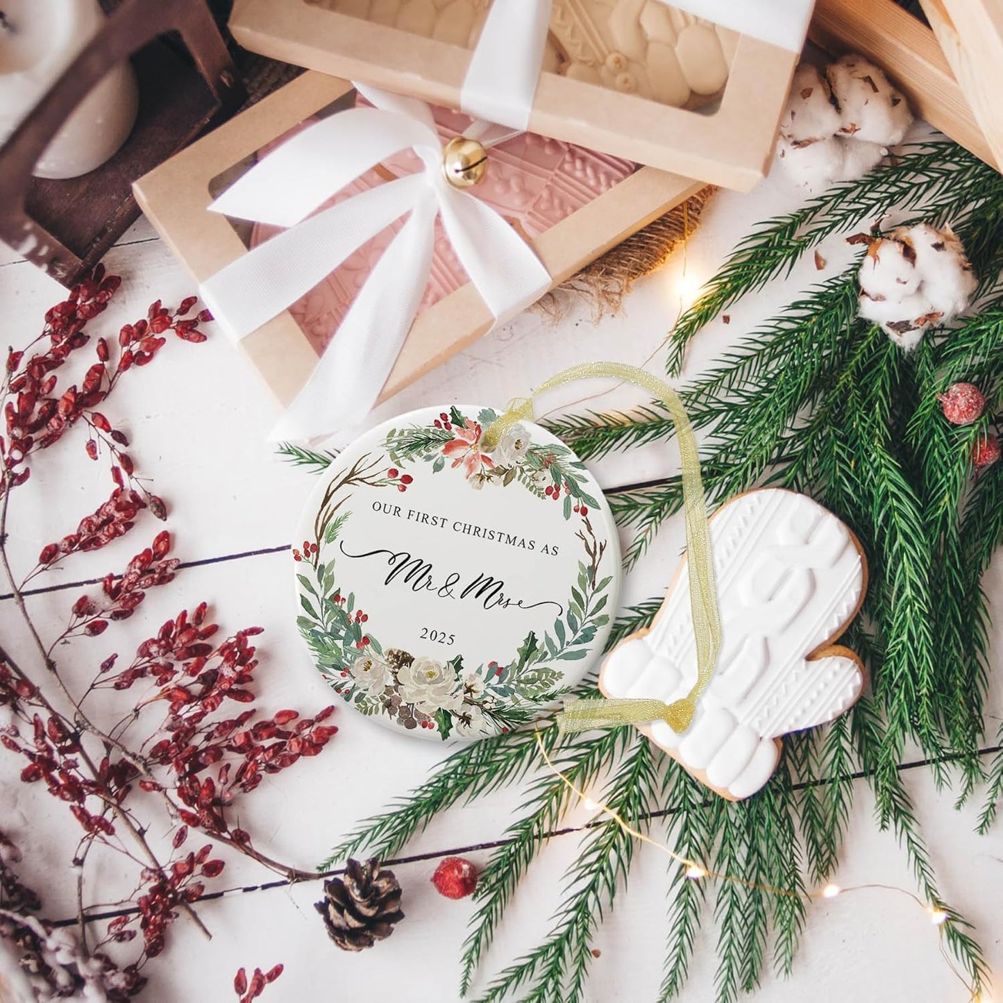 2025 First Christmas Married Ornament,First Year as Mr and Mrs Christmas Hanging Ornament Wedding Decoration for Couple