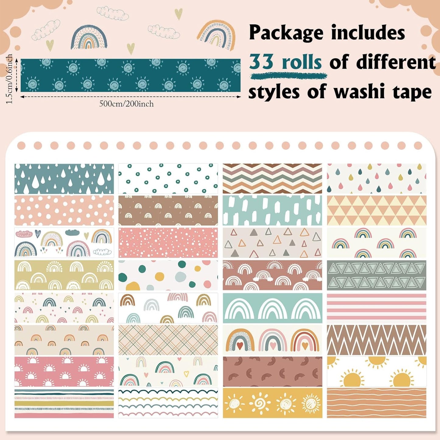 TaoBary 33 Rolls Holiday Plaid Washi Tape, 15 mm Seasonal Washi Tape Set Bohemian Colorful Vintage Cute for Card Wrapping Craft(Charming Style)