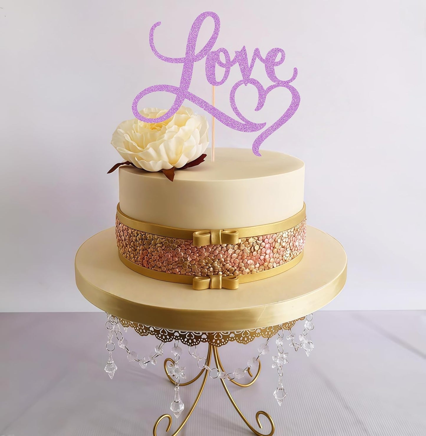 Love Cake Topper - Purple Glitter Paper Wedding Cake Decoration Supplies, Perfect for Bridal Shower/Engagement/Anniversary/Birthday Party